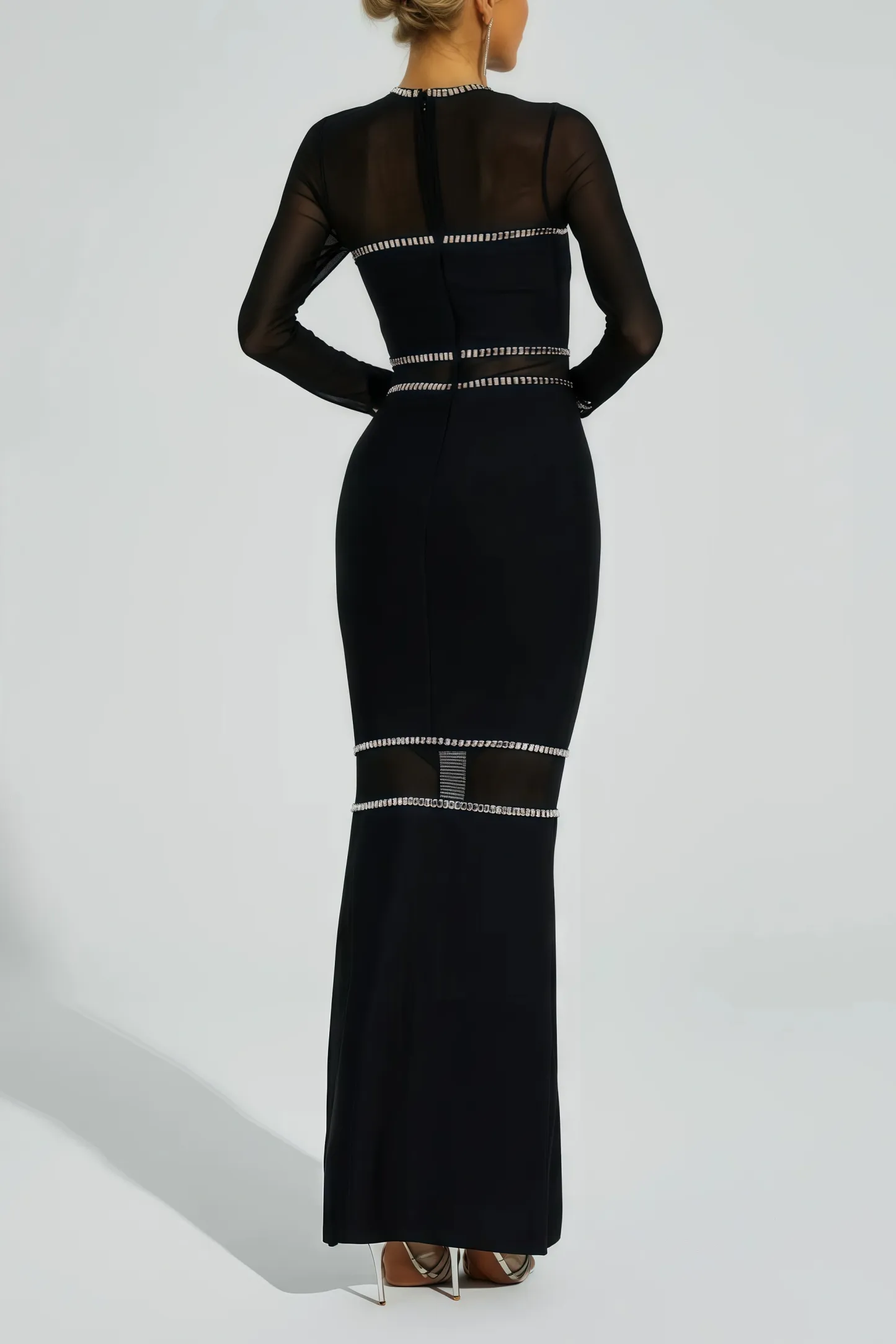 Gema Black Mesh Bandage Maxi Dress