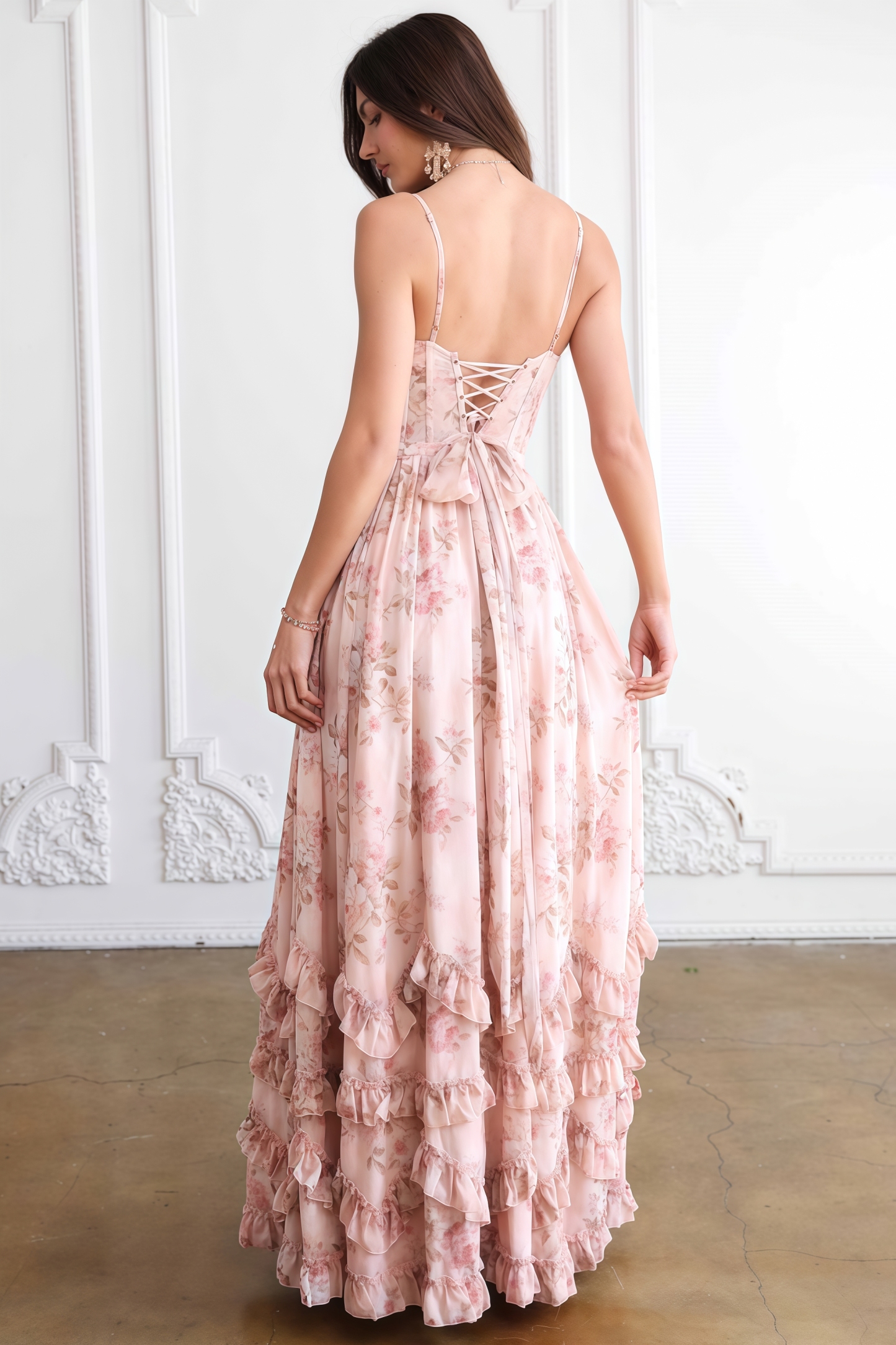 Urielad Pink Halter Print Maxi Dress