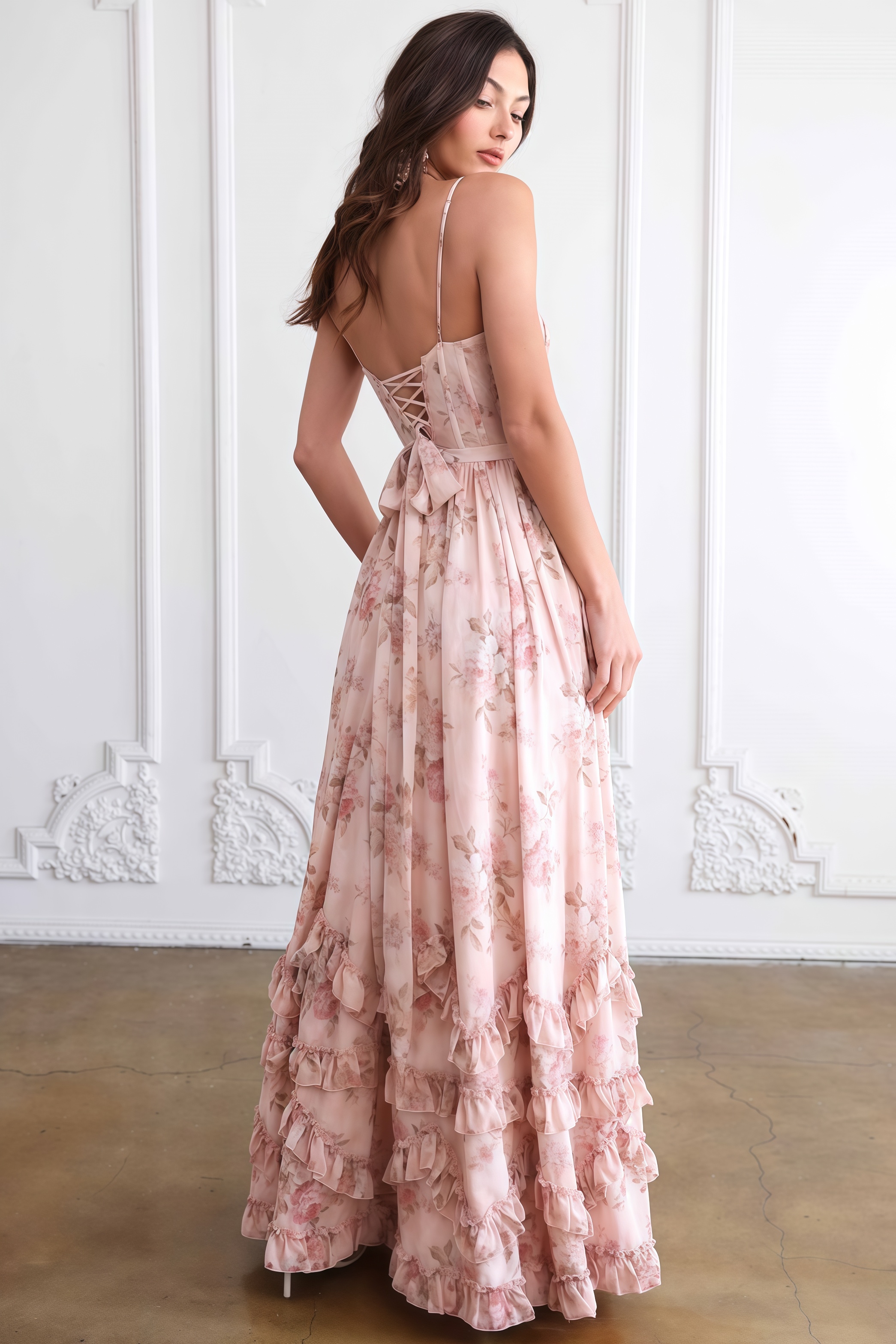 Urielad Pink Halter Print Maxi Dress