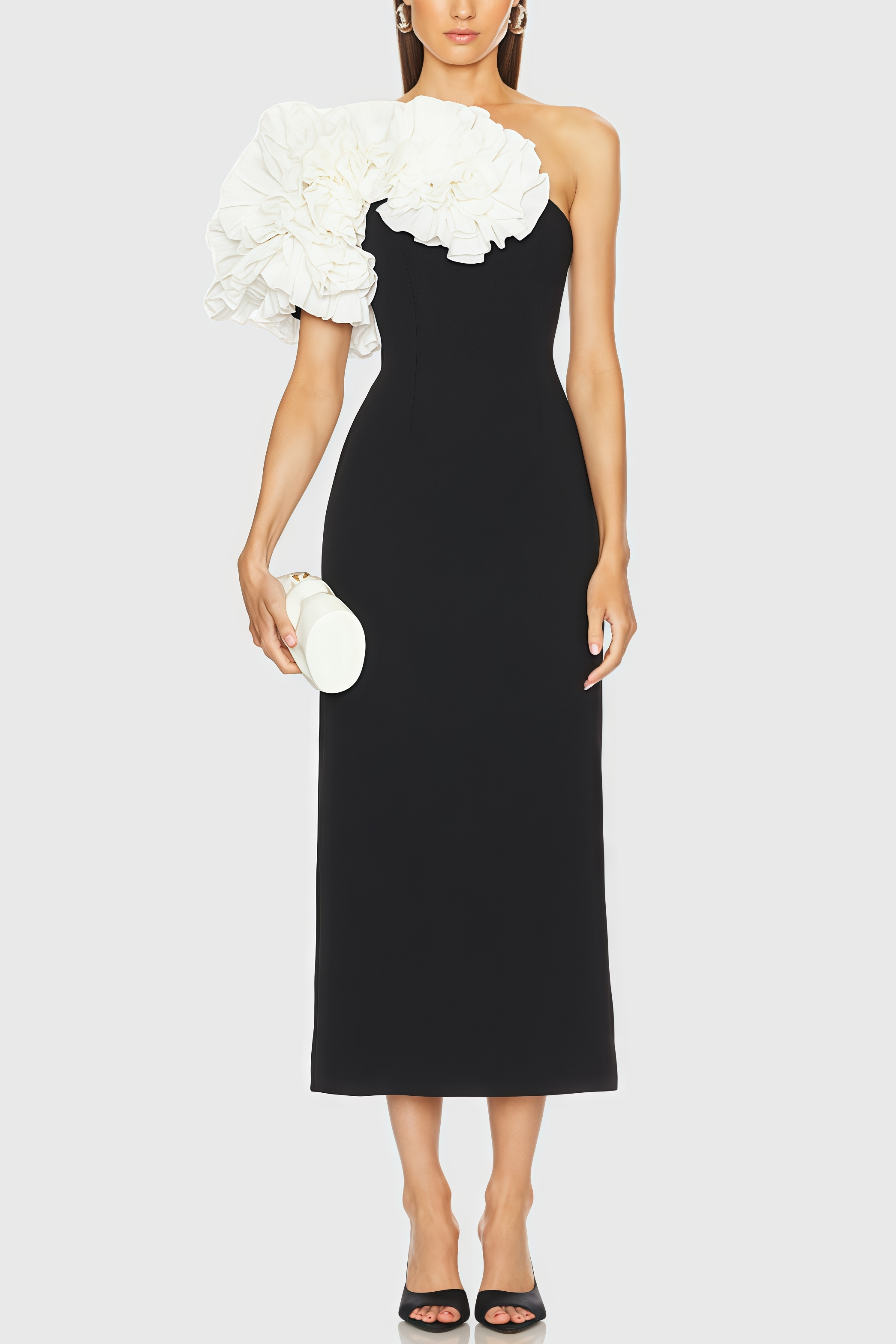 Zephyr Black 3D Floral Midi Dress