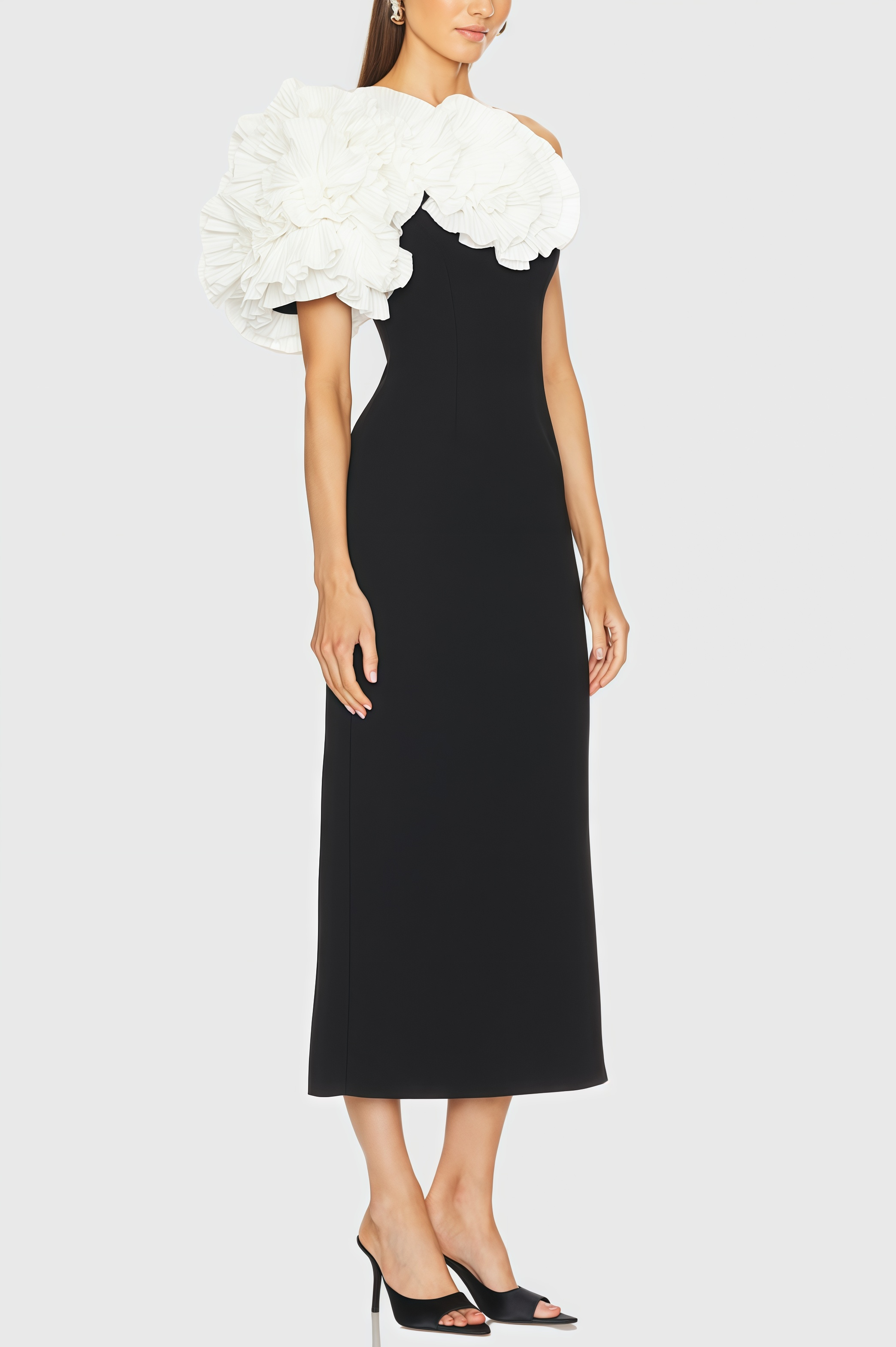 Zephyr Black 3D Floral Midi Dress