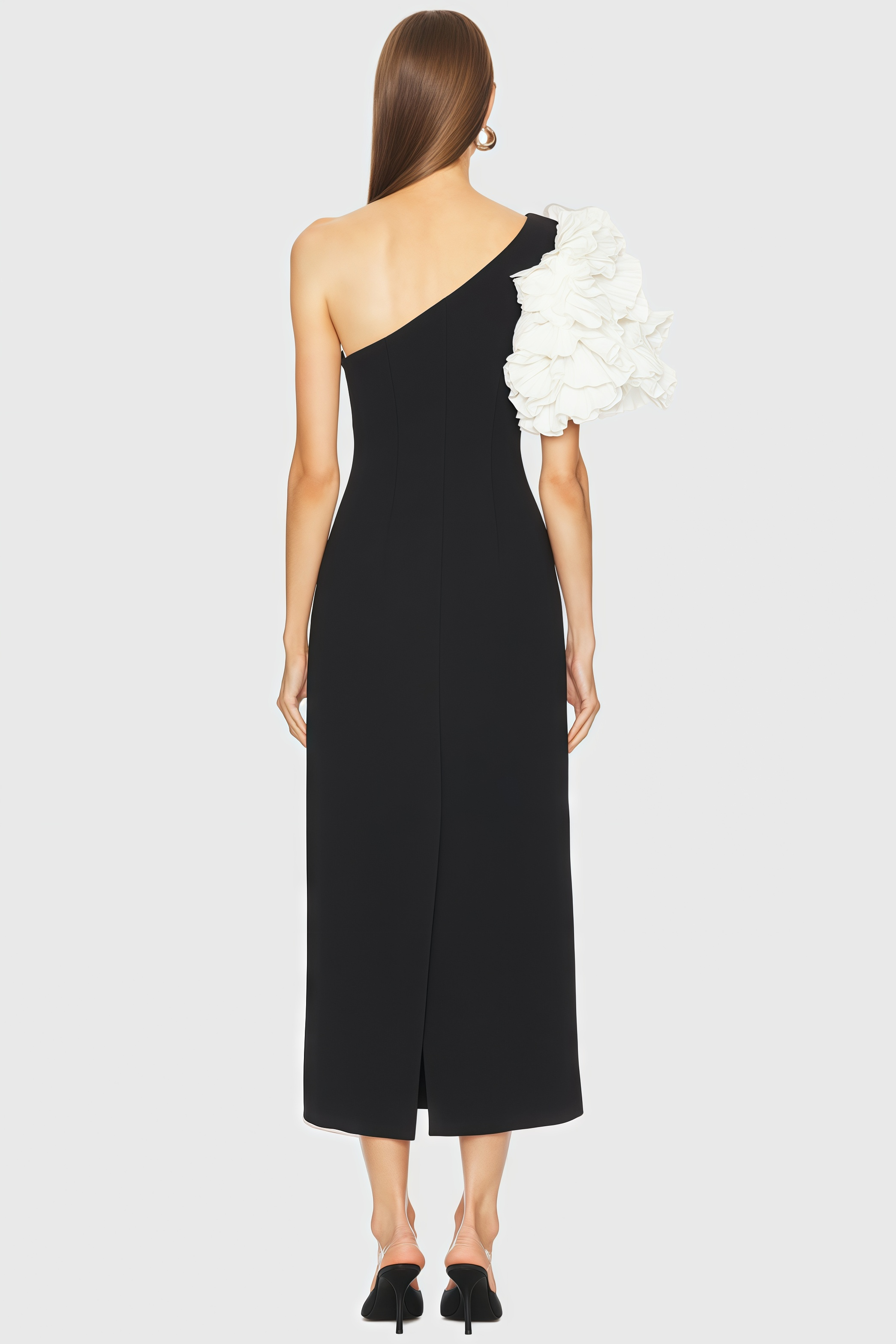 Zephyr Black 3D Floral Midi Dress
