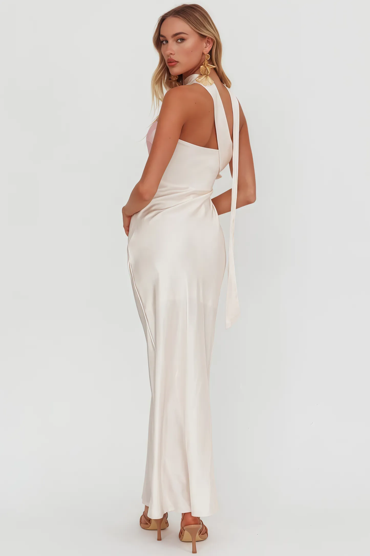 Zevof Halter Flower Pink Maxi Dress