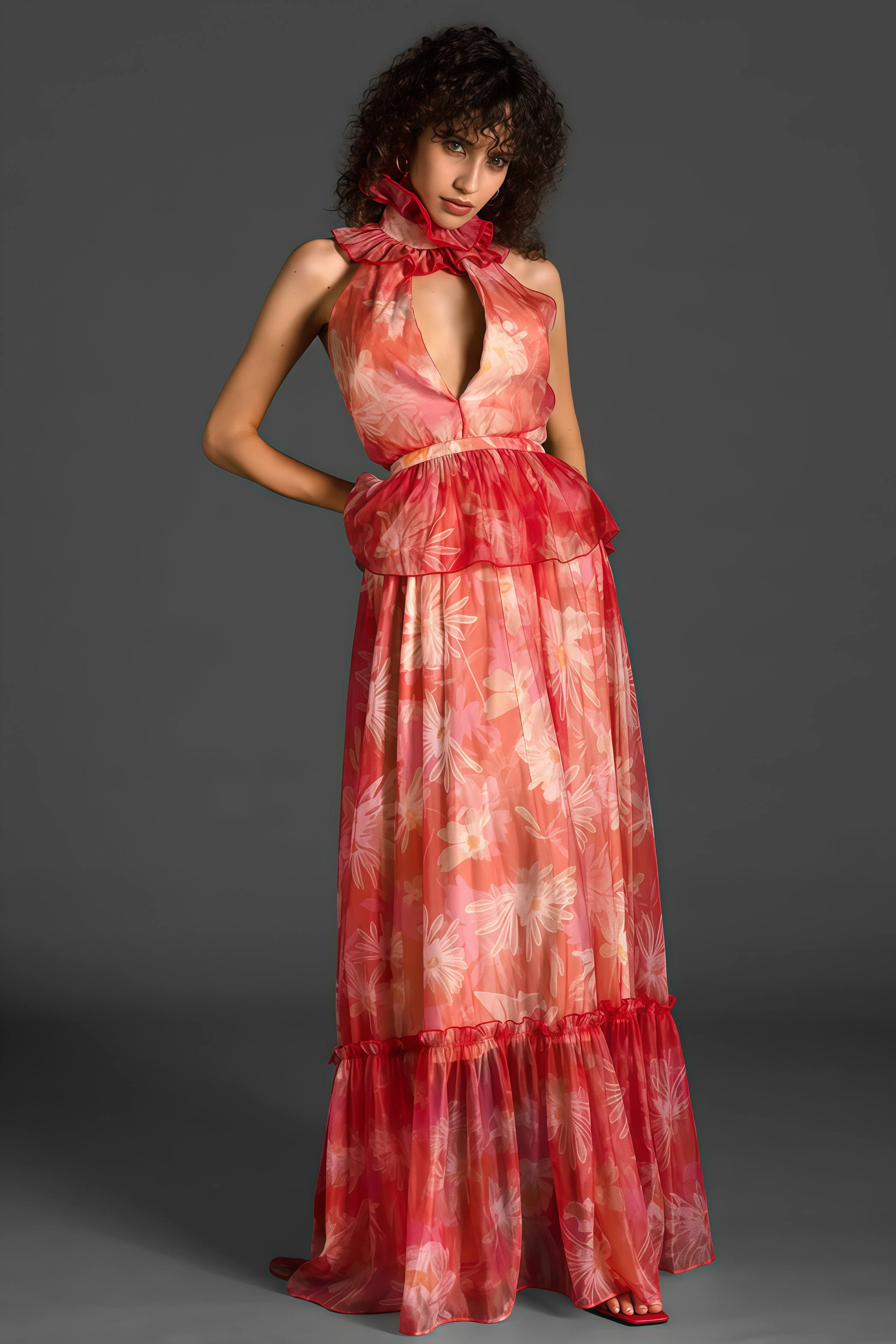 Pia V-Neck Ruffle Maxi Dress