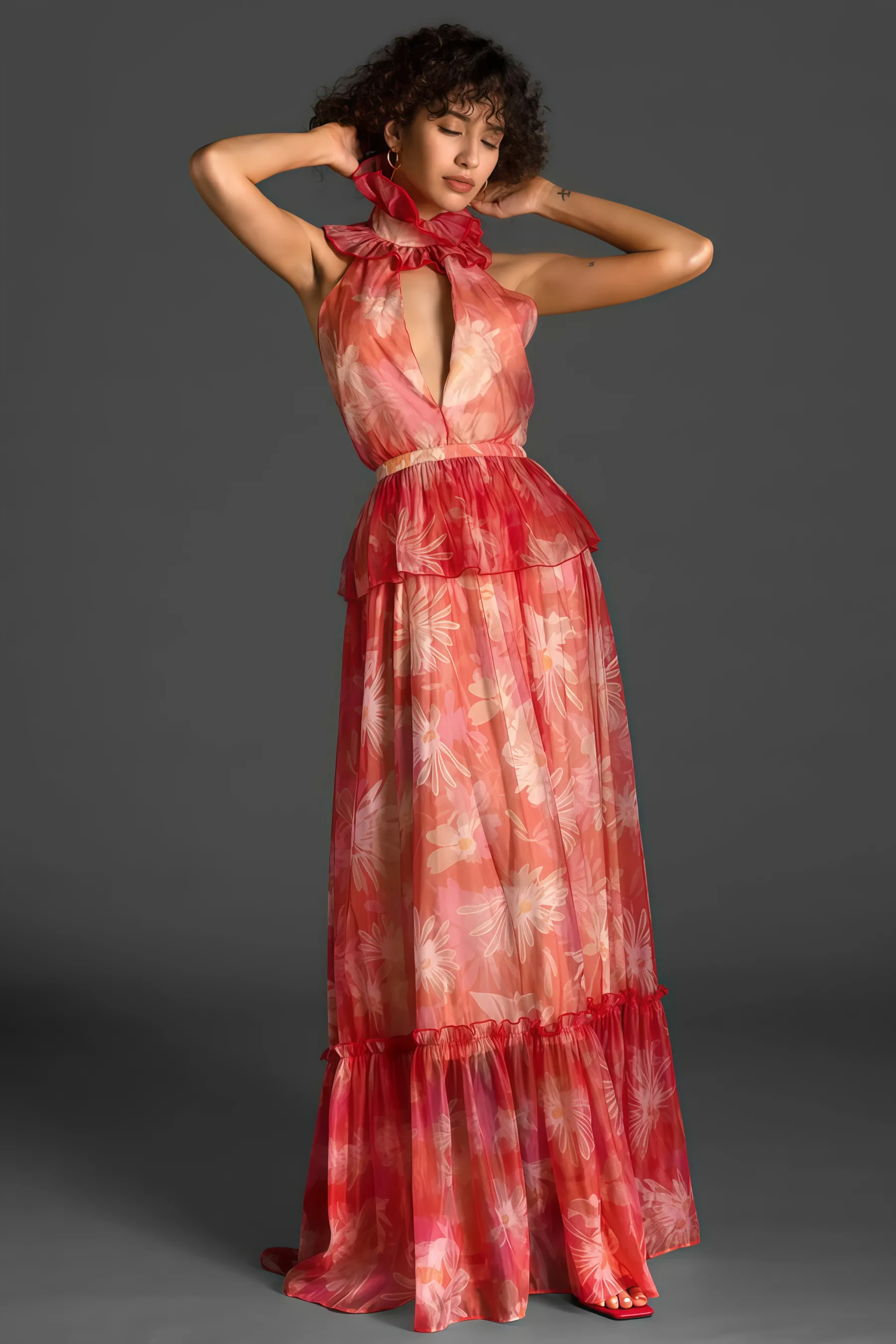 Pia V-Neck Ruffle Maxi Dress