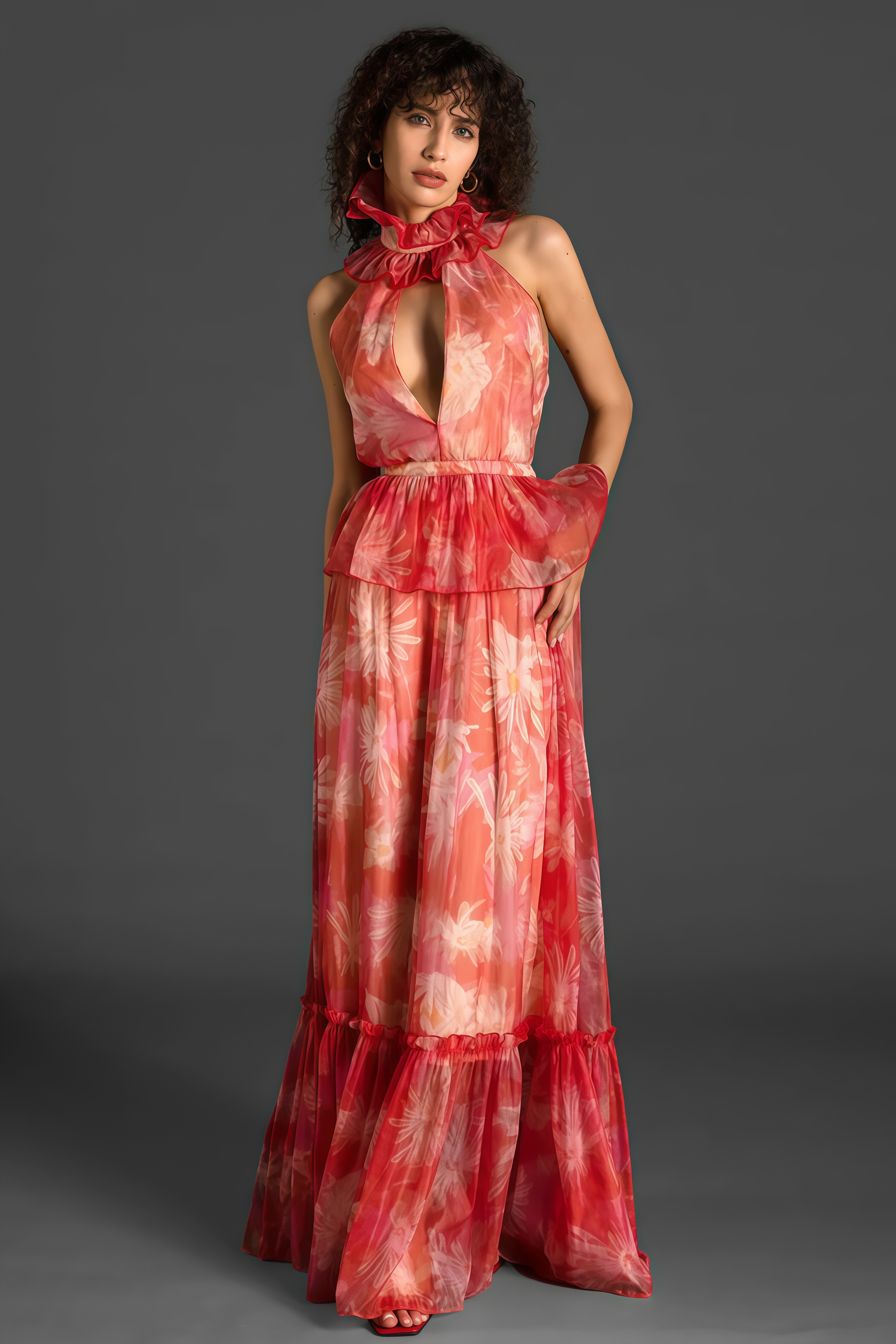 Pia V-Neck Ruffle Maxi Dress