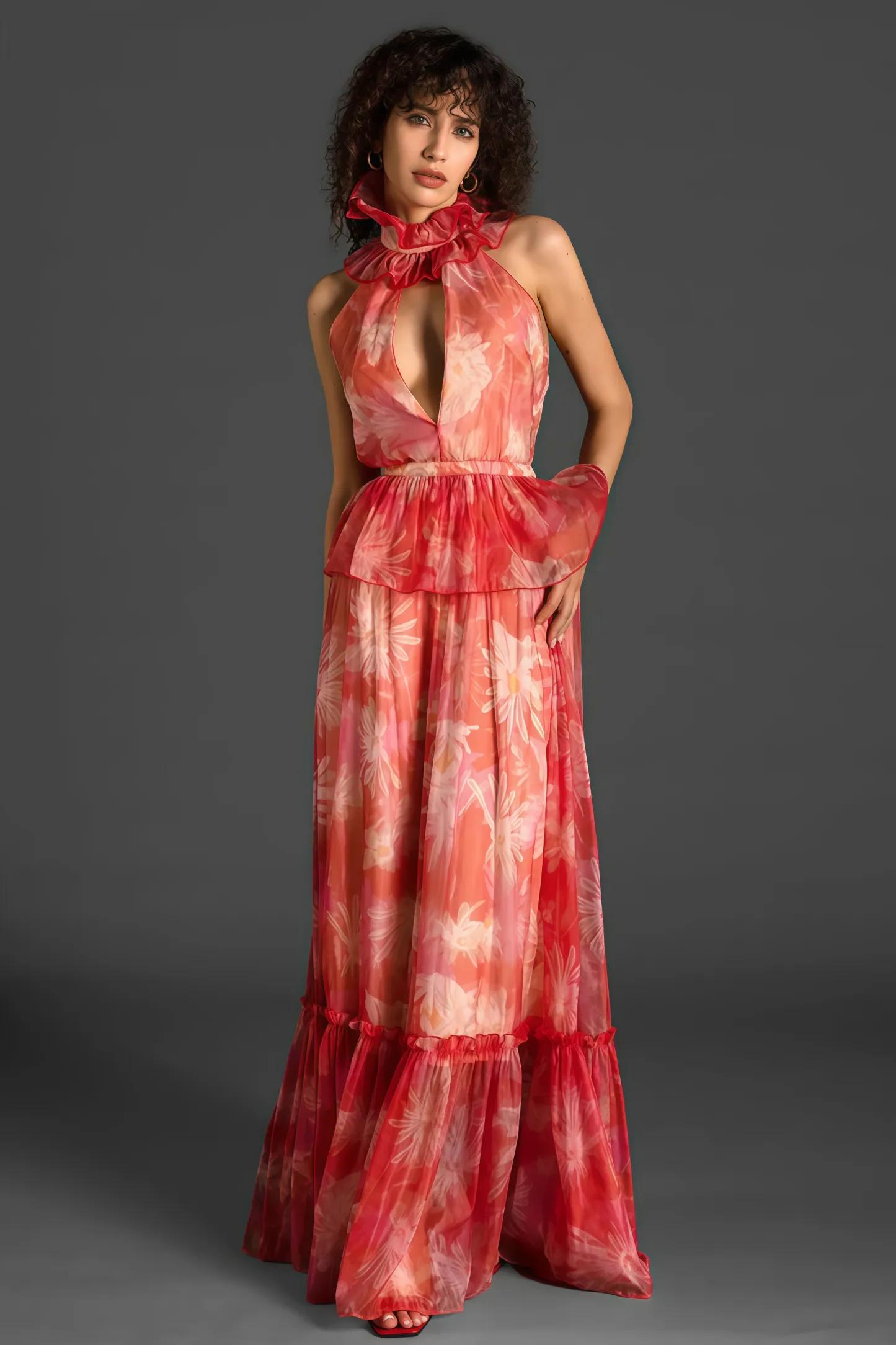 Pia V-Neck Ruffle Maxi Dress