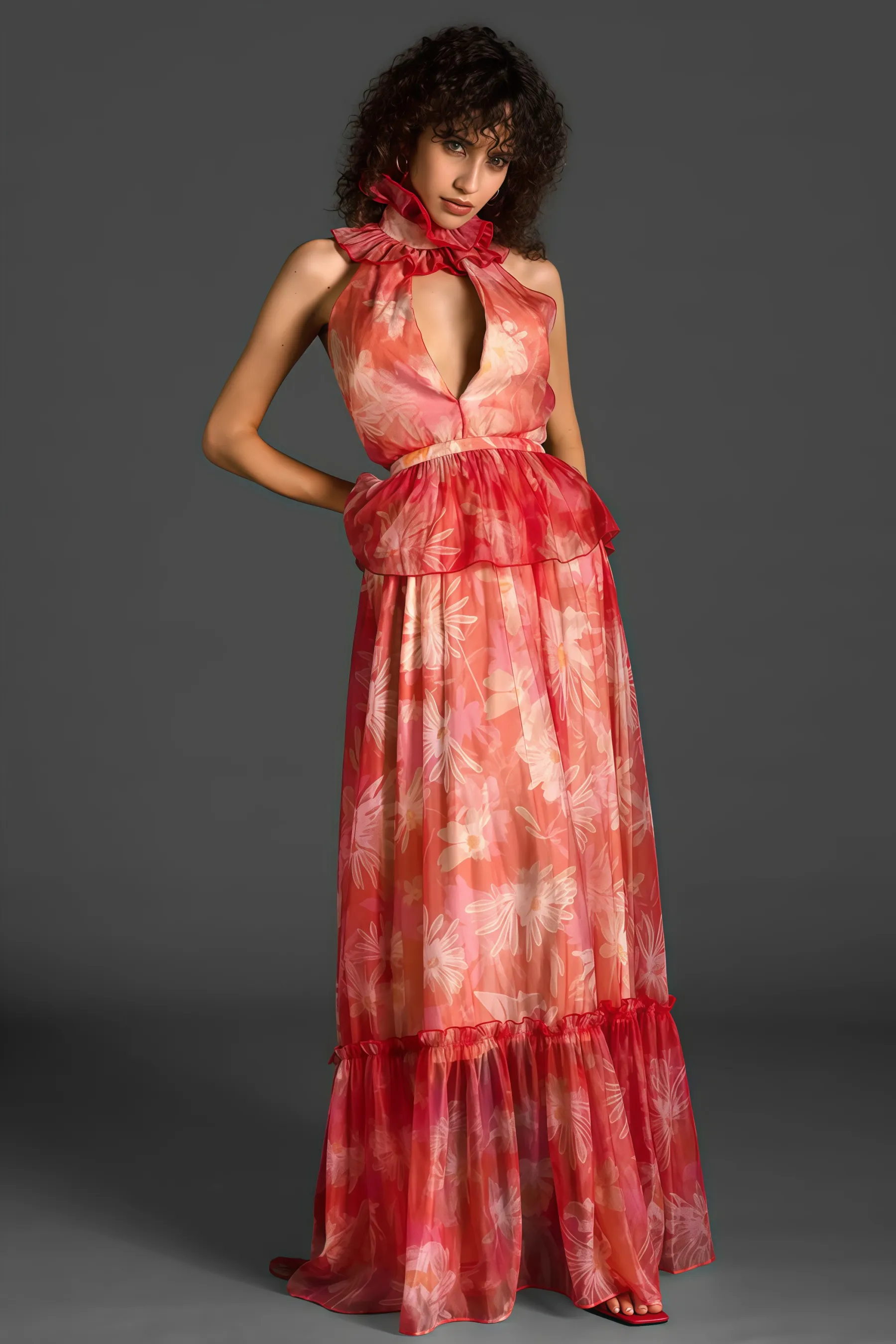Pia V-Neck Ruffle Maxi Dress