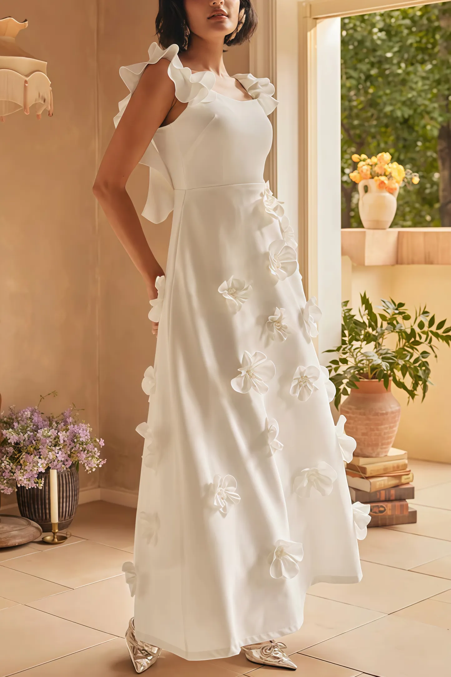 Ismay Spliced Appliques Maxi Dress