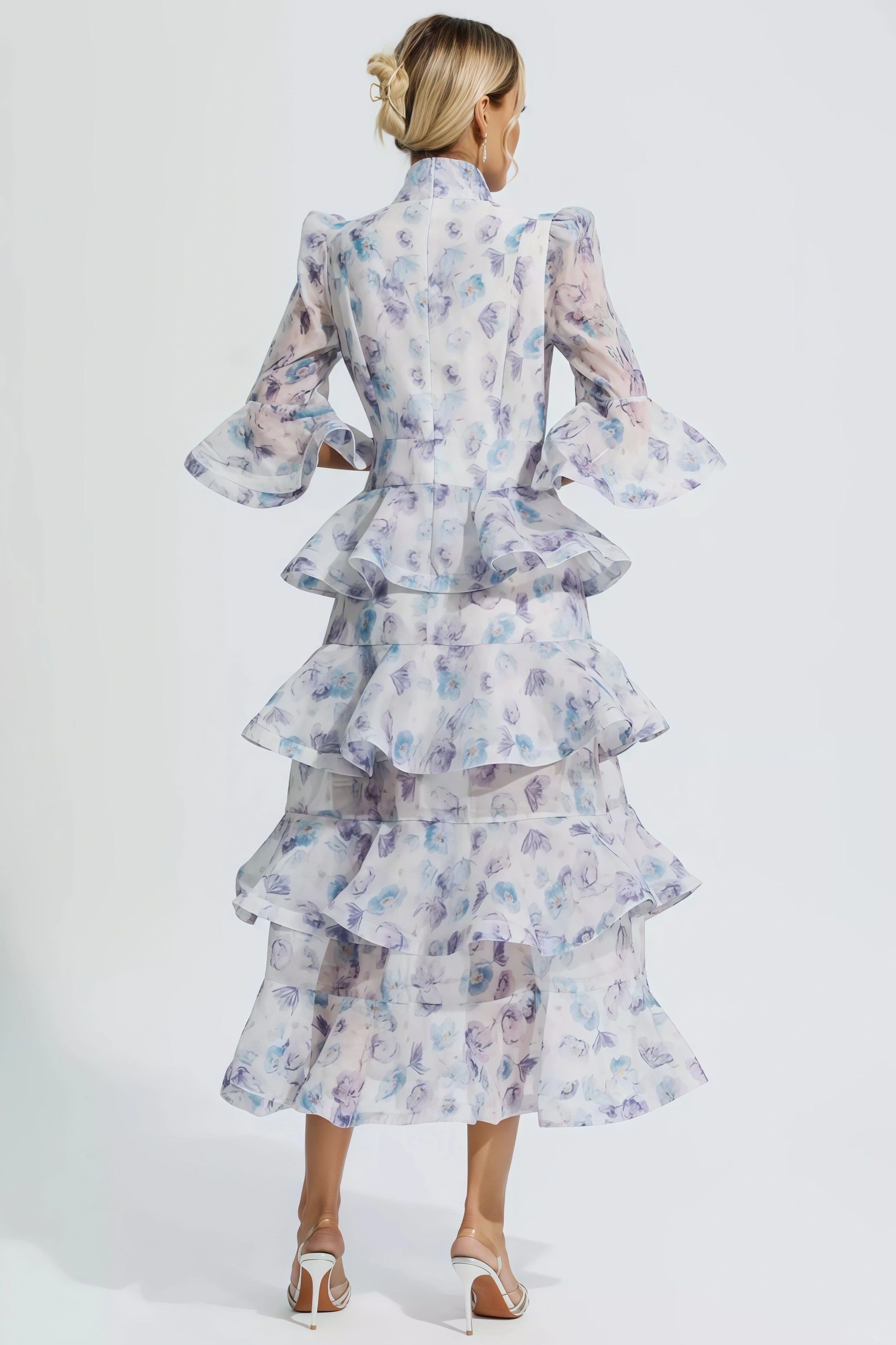 Greer Blue Purple Floral Ruched Maxi Dress