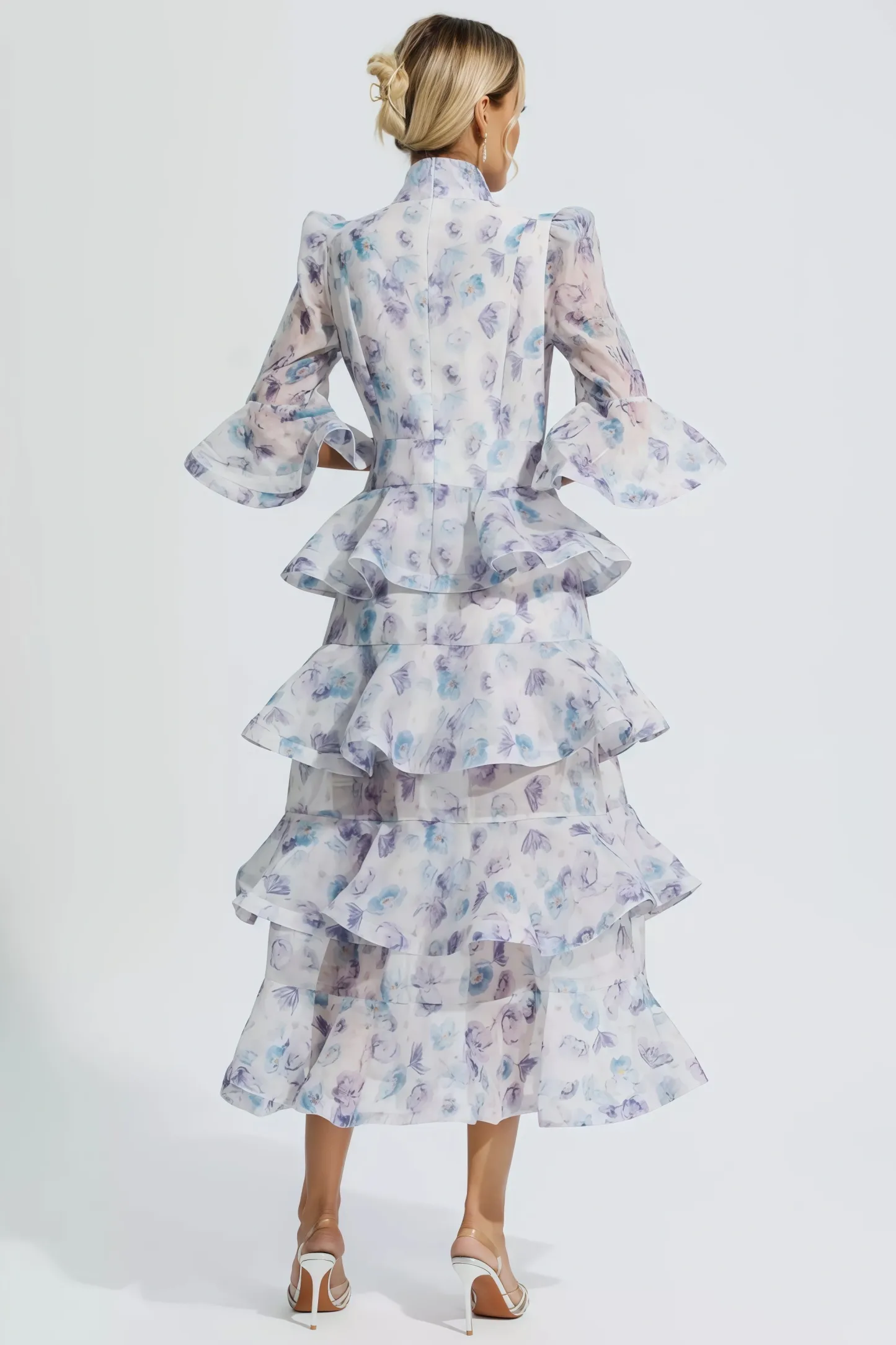 Greer Blue Purple Floral Ruched Maxi Dress