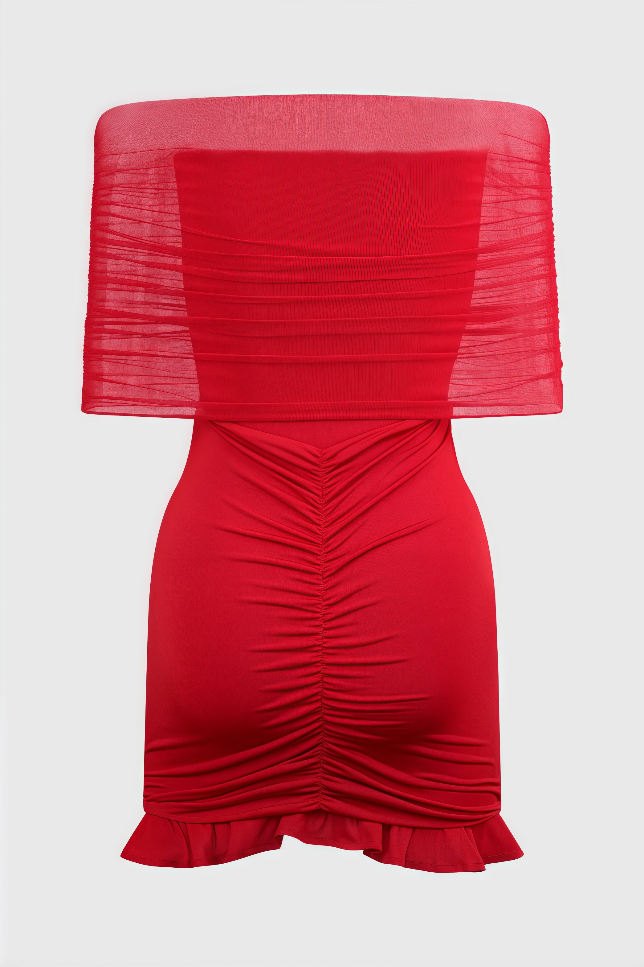 Elisd Red Slinky Mesh Off Shoulder Mini Dress