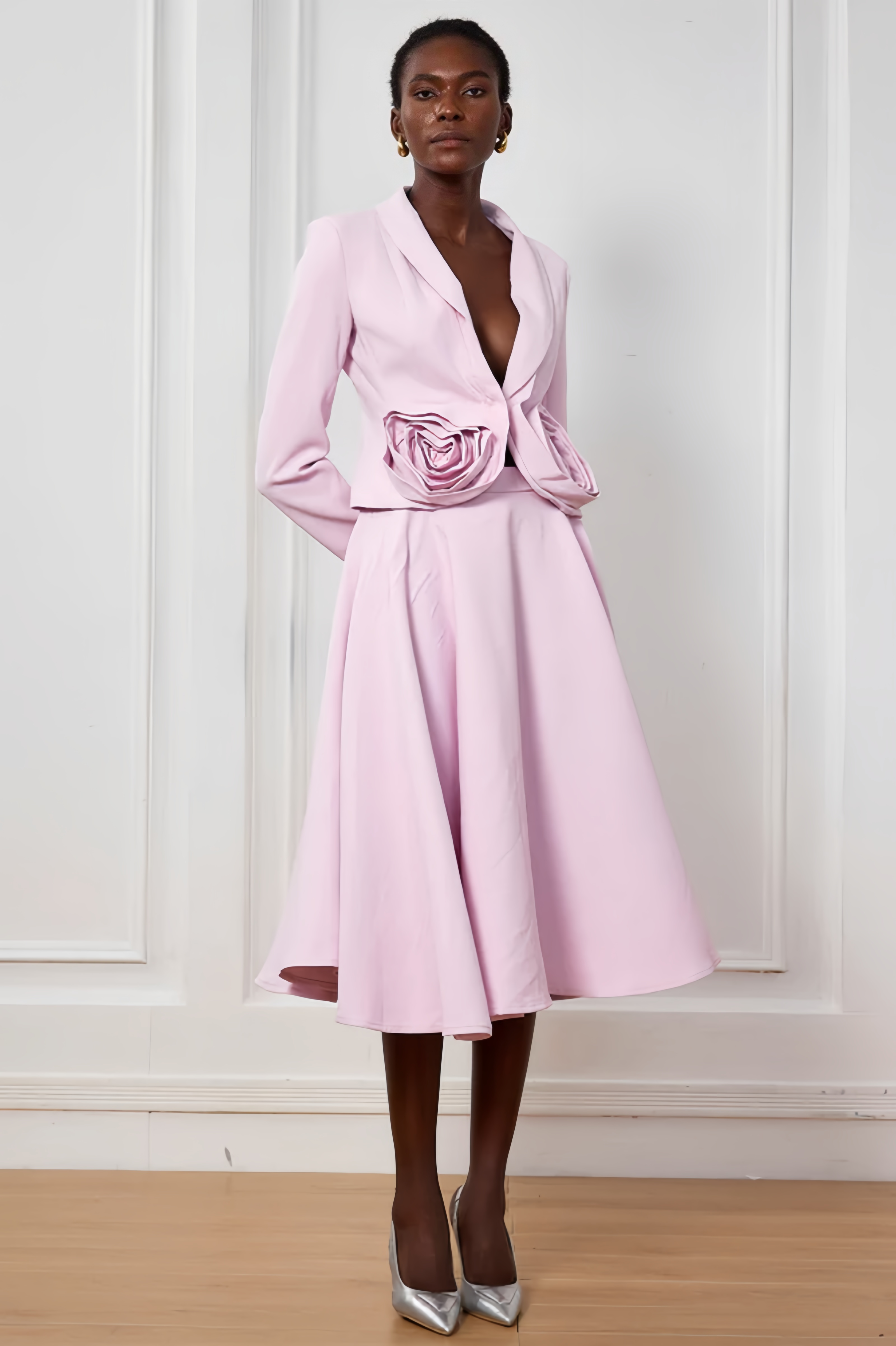 Kyra Flower Plunge Midi Dress Set