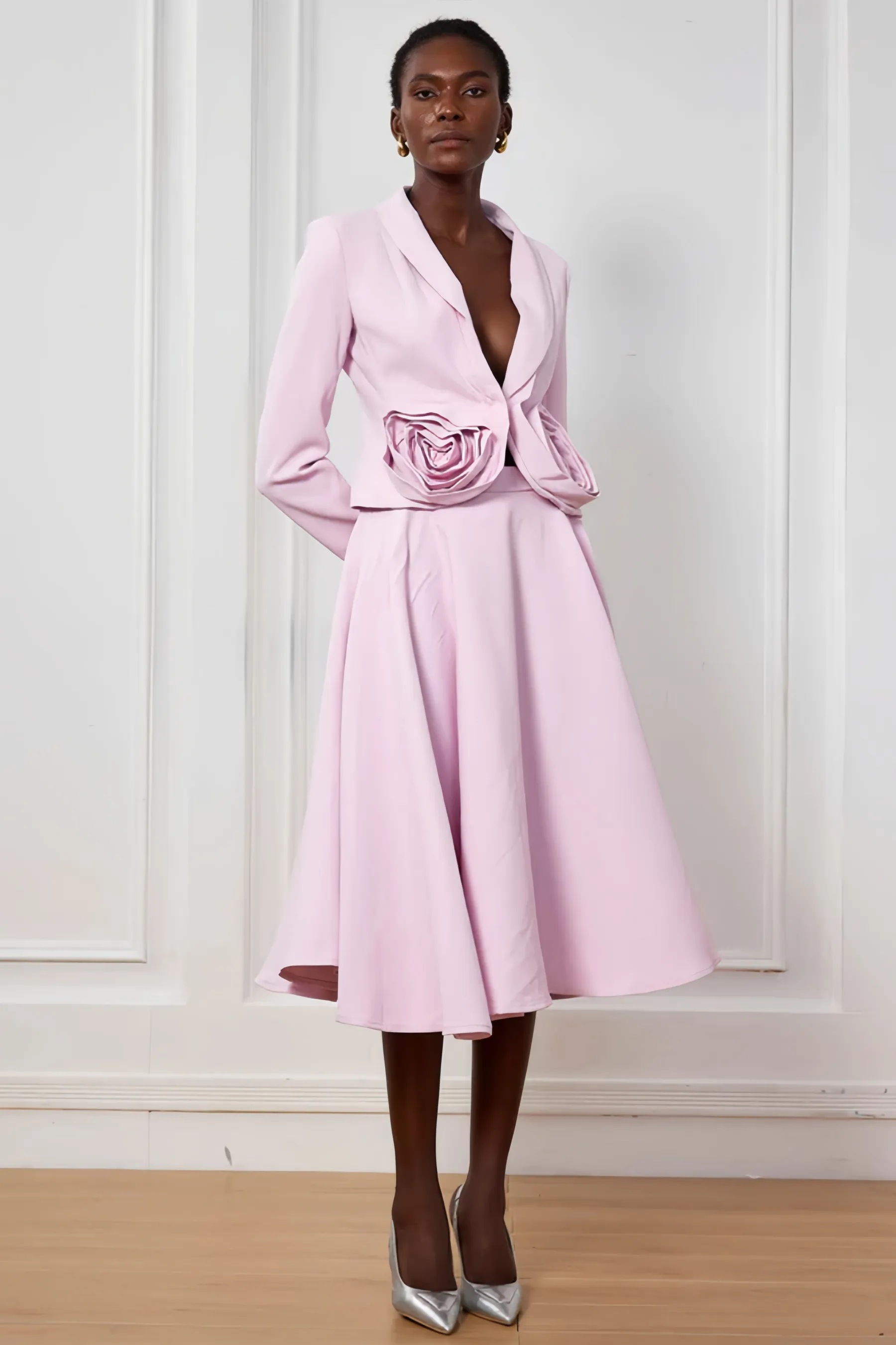 Kyra Flower Plunge Midi Dress Set