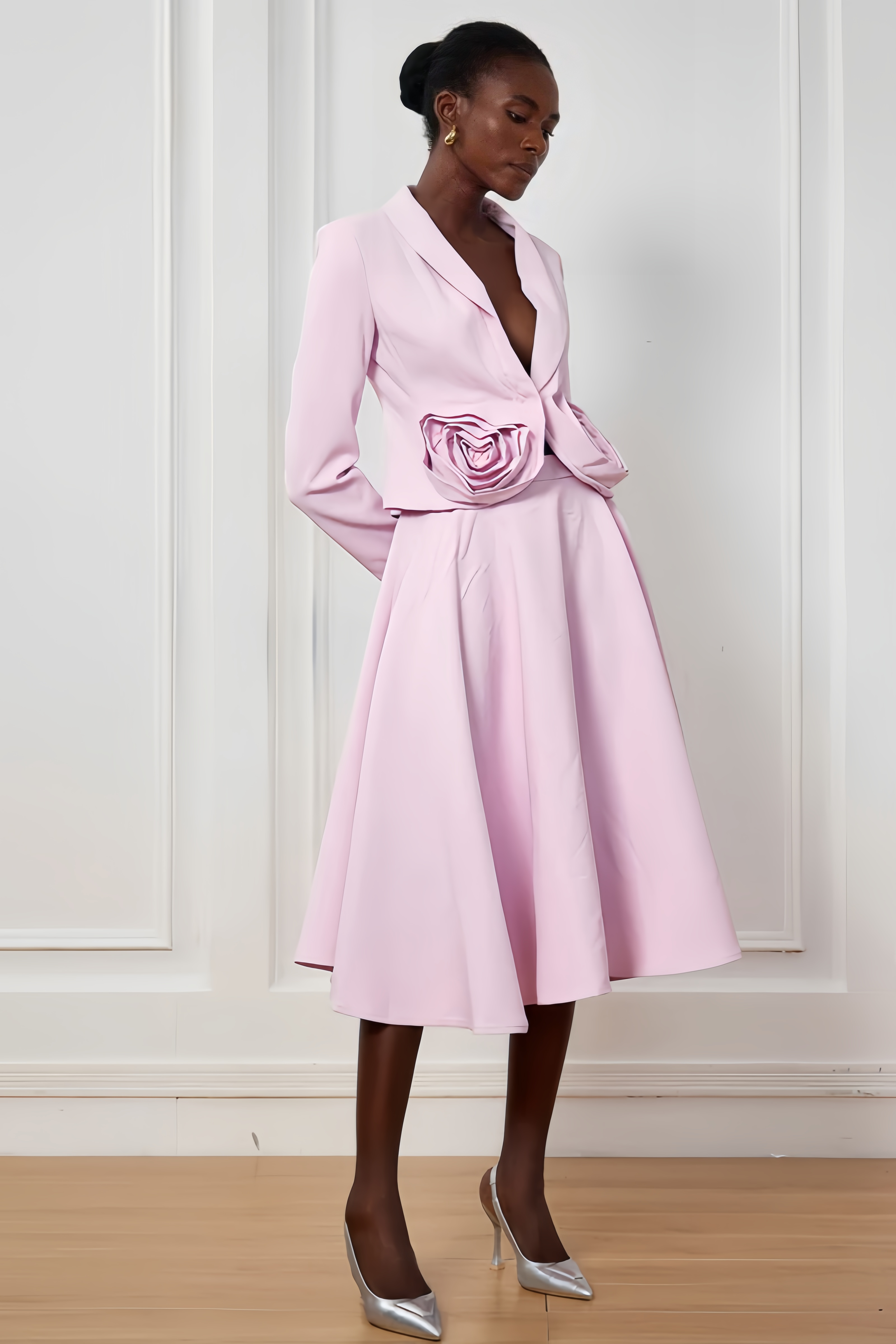 Kyra Flower Plunge Midi Dress Set