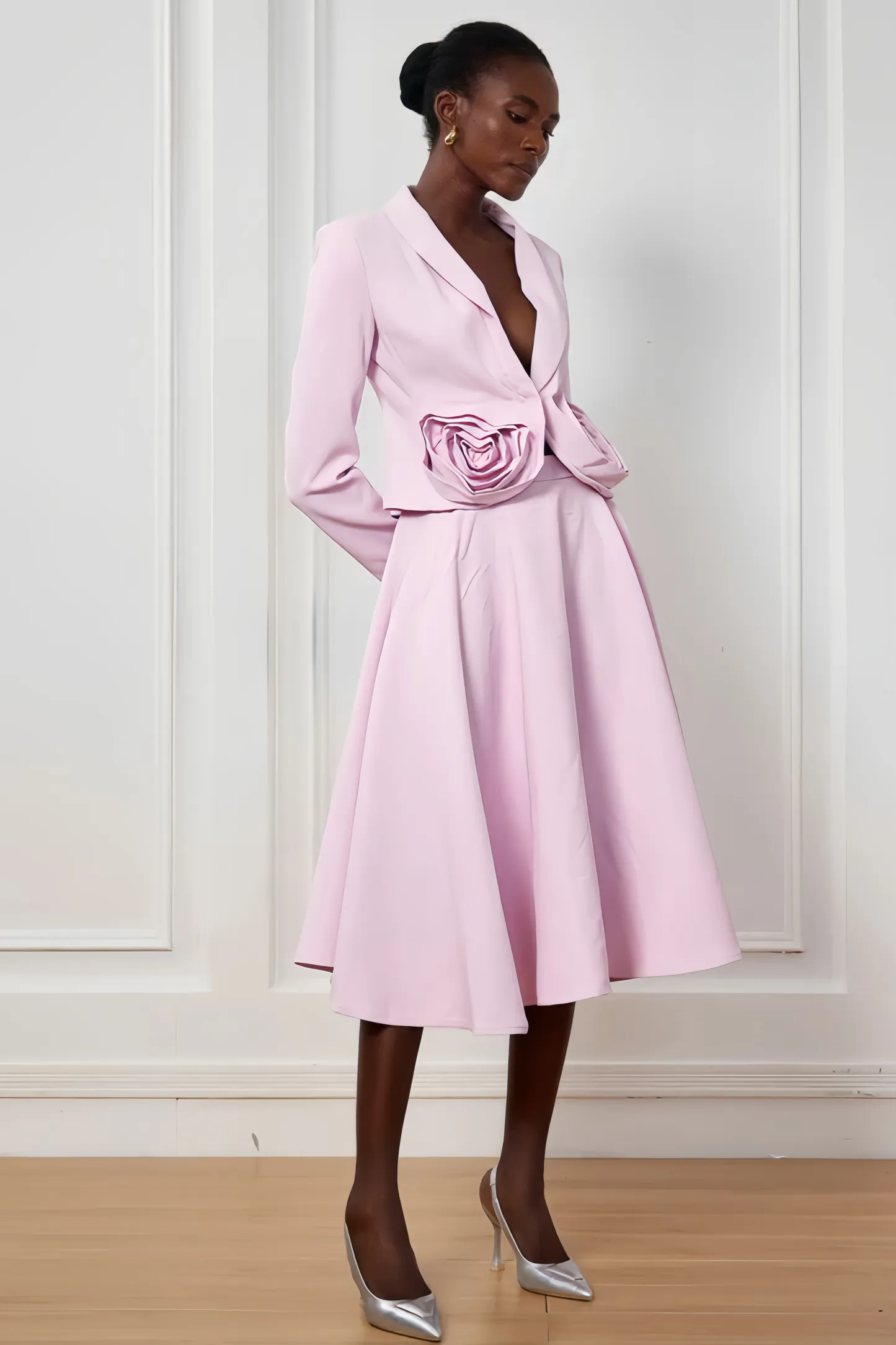 Kyra Flower Plunge Midi Dress Set