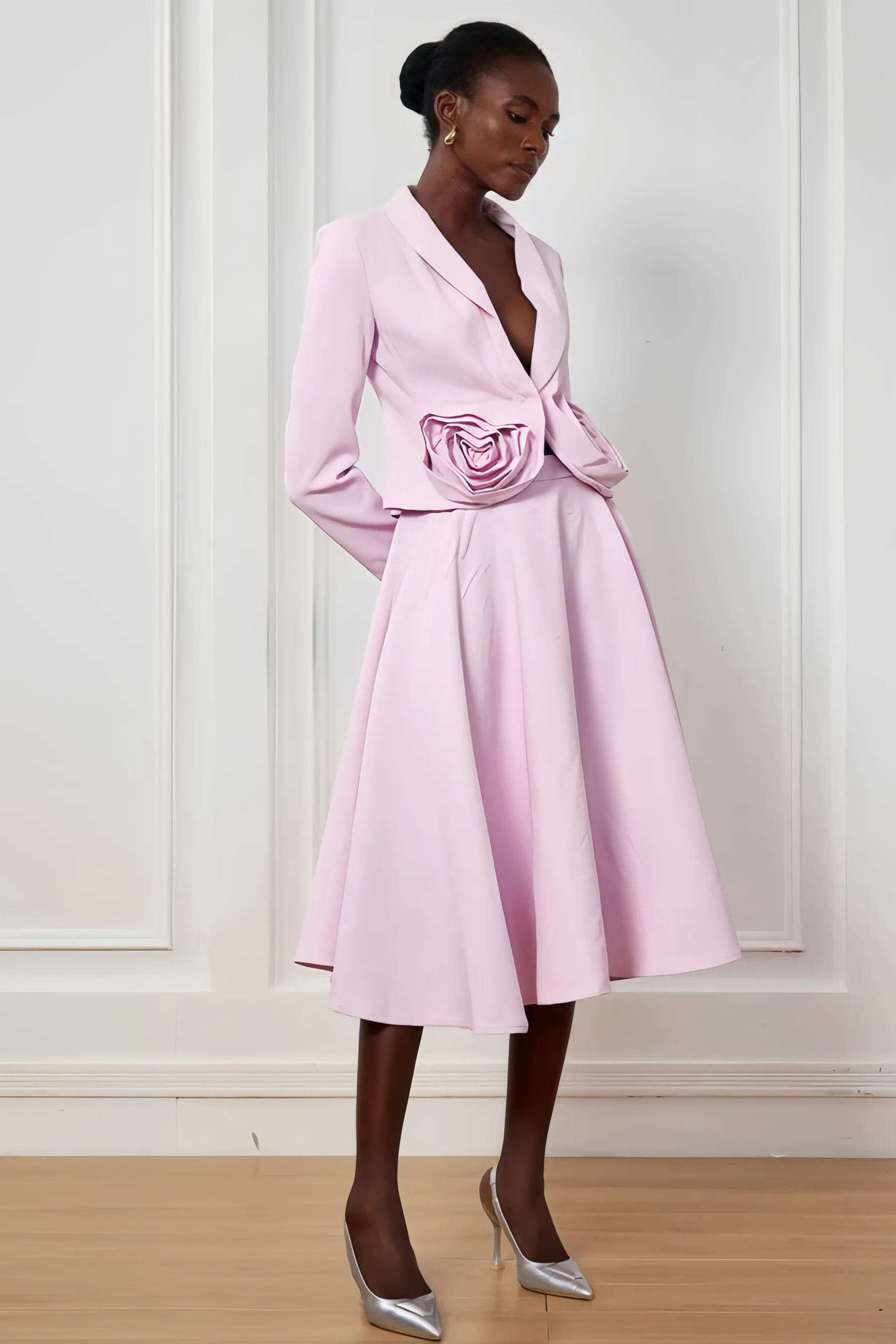 Kyra Flower Plunge Midi Dress Set