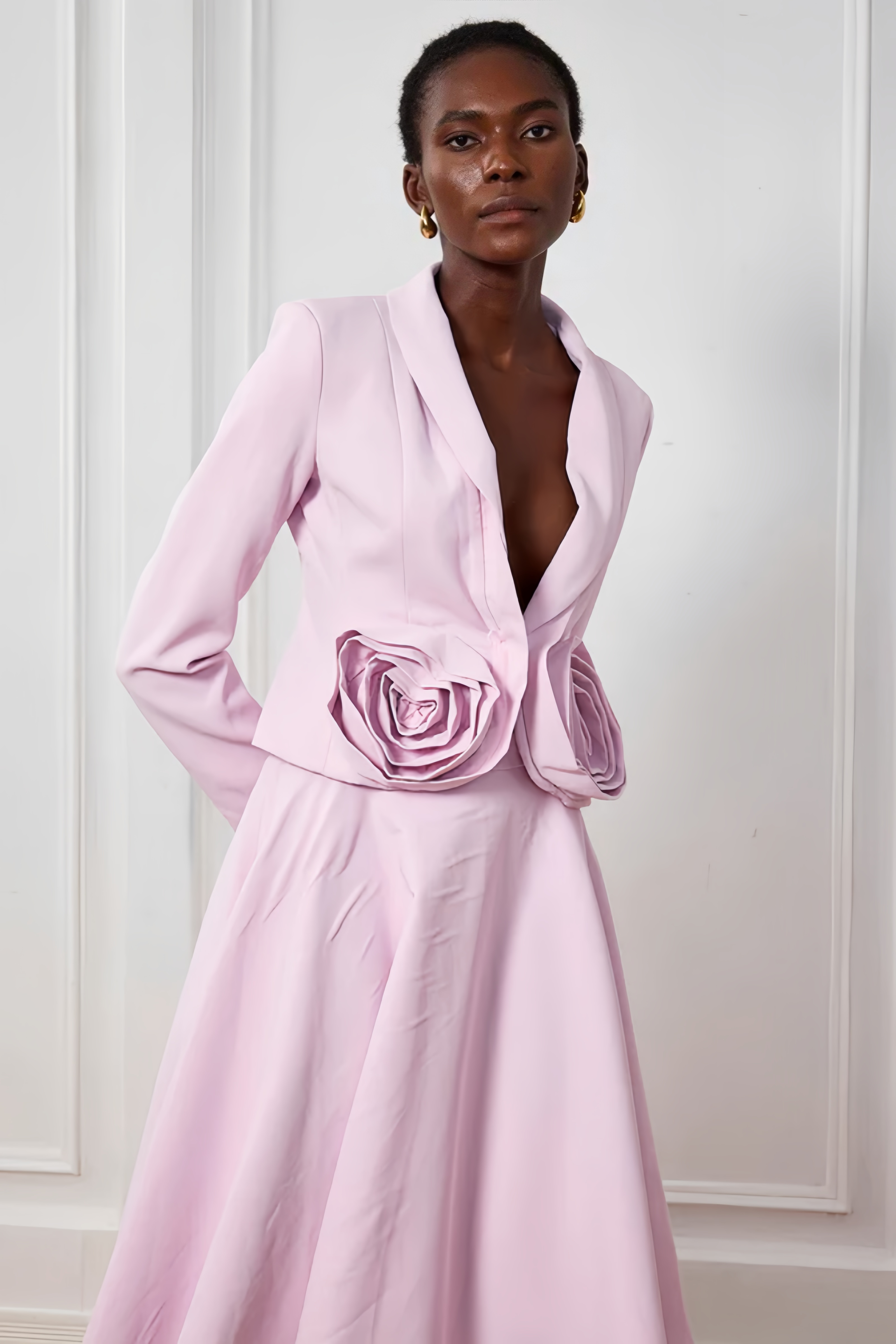 Kyra Flower Plunge Midi Dress Set
