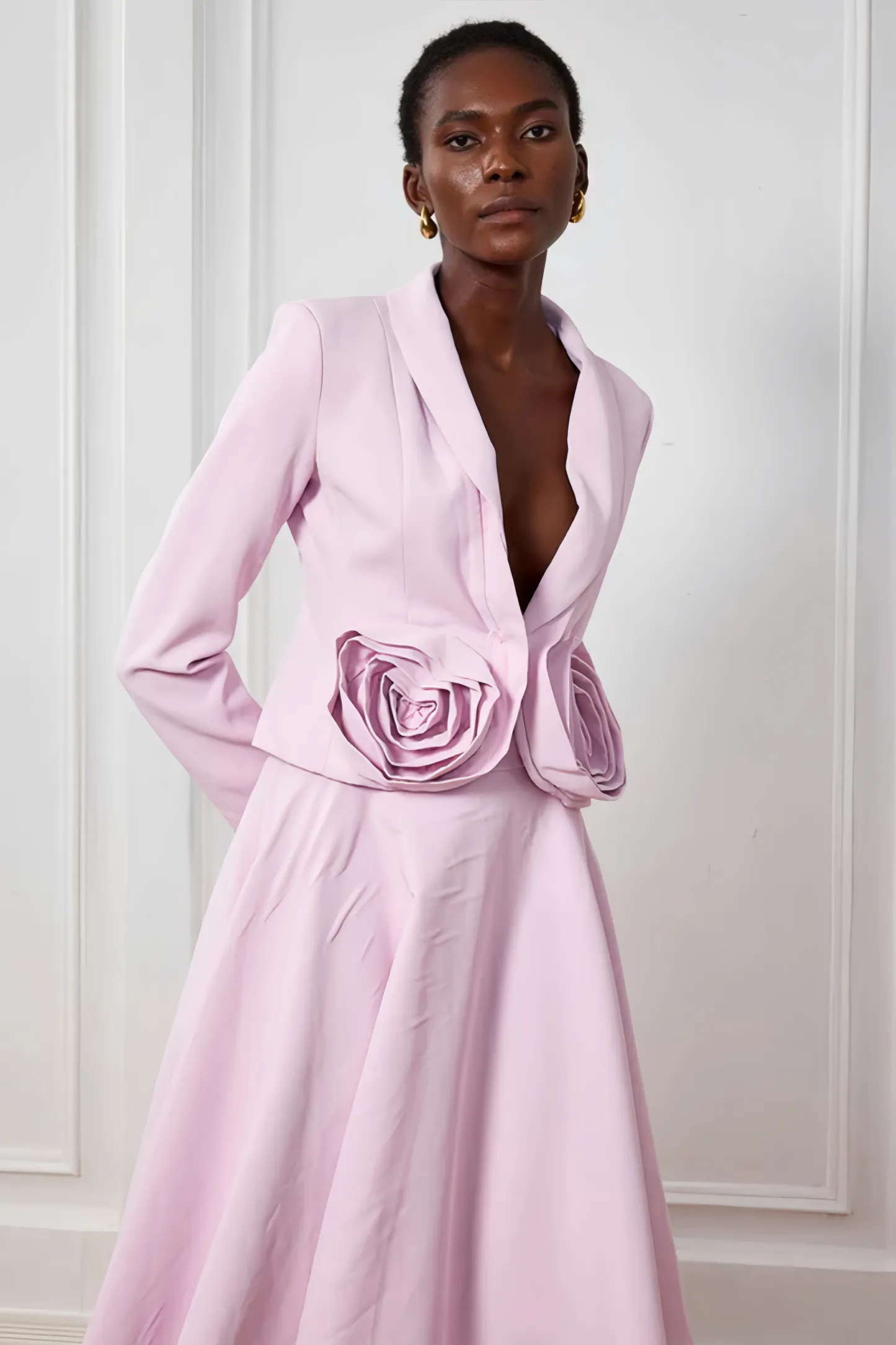 Kyra Flower Plunge Midi Dress Set