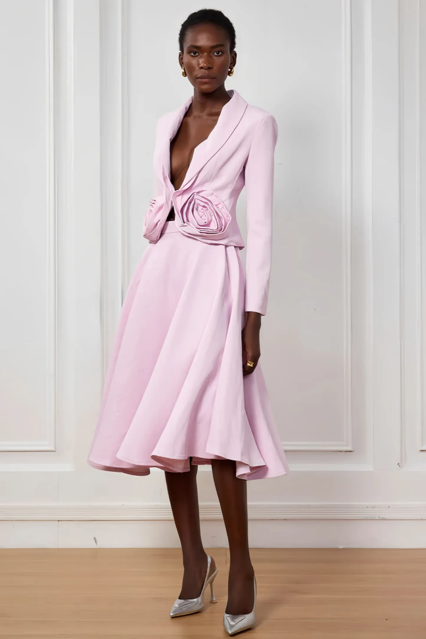 Kyra Flower Plunge Midi Dress Set