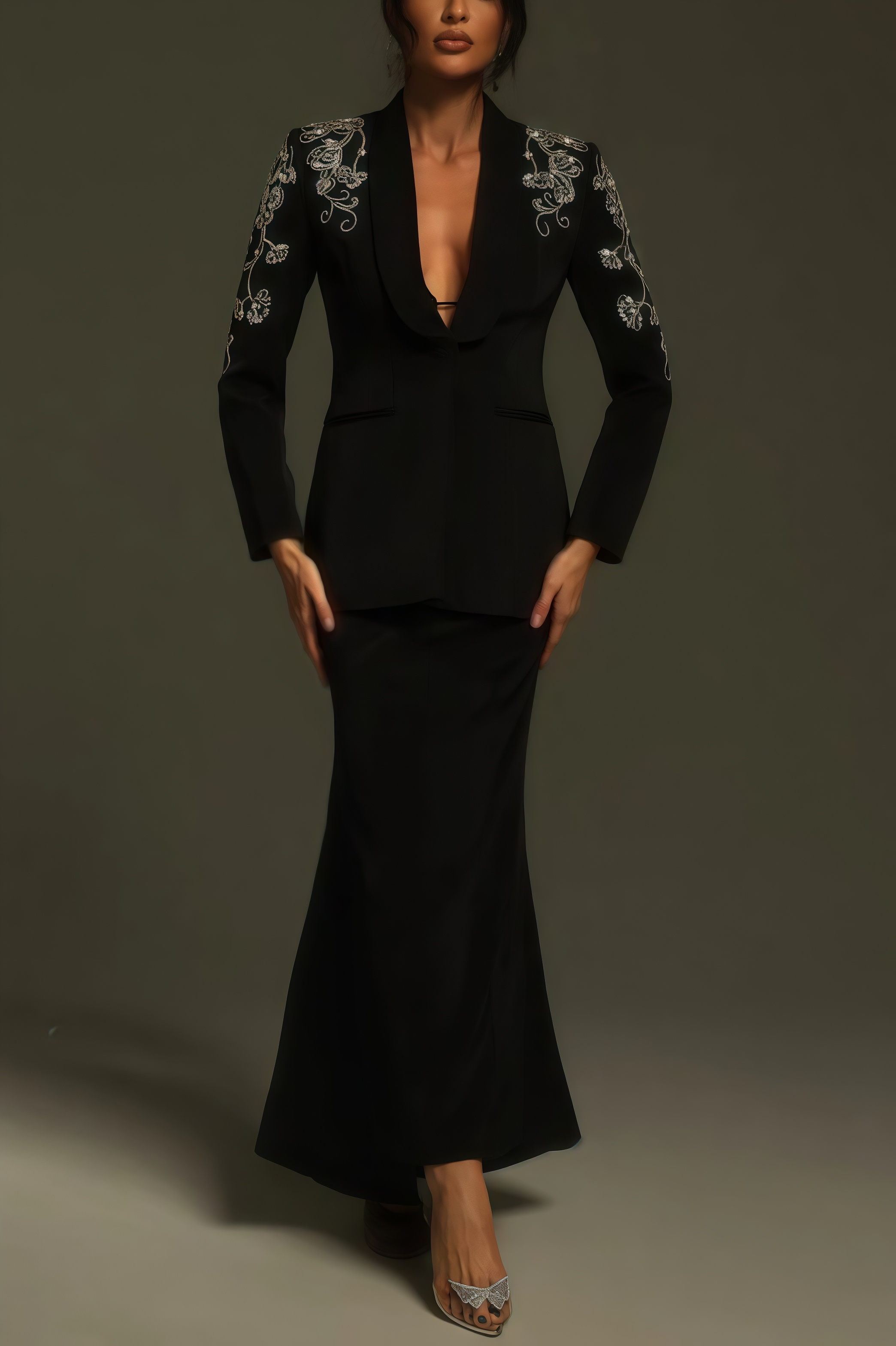 Quinen Long Sleeve Rhinestone Blazer Set
