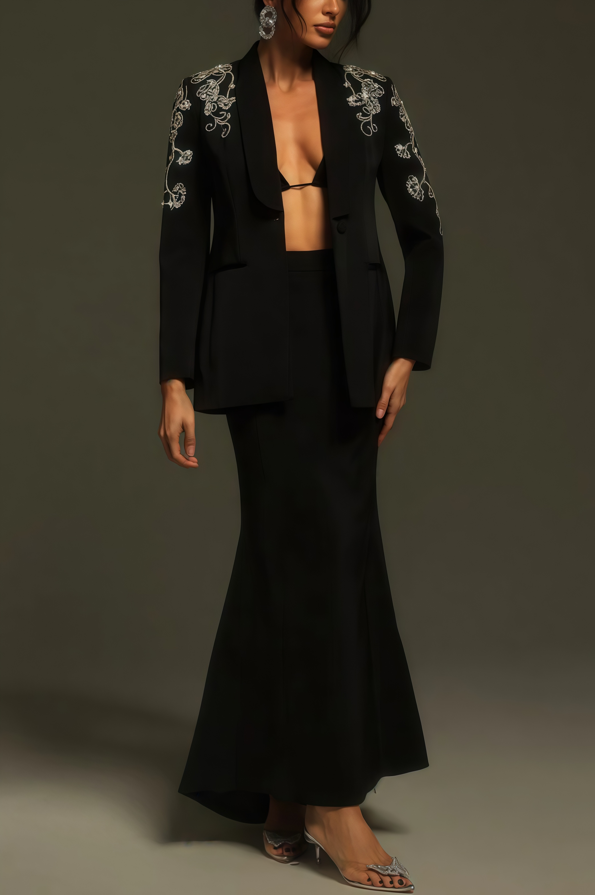 Quinen Long Sleeve Rhinestone Blazer Set