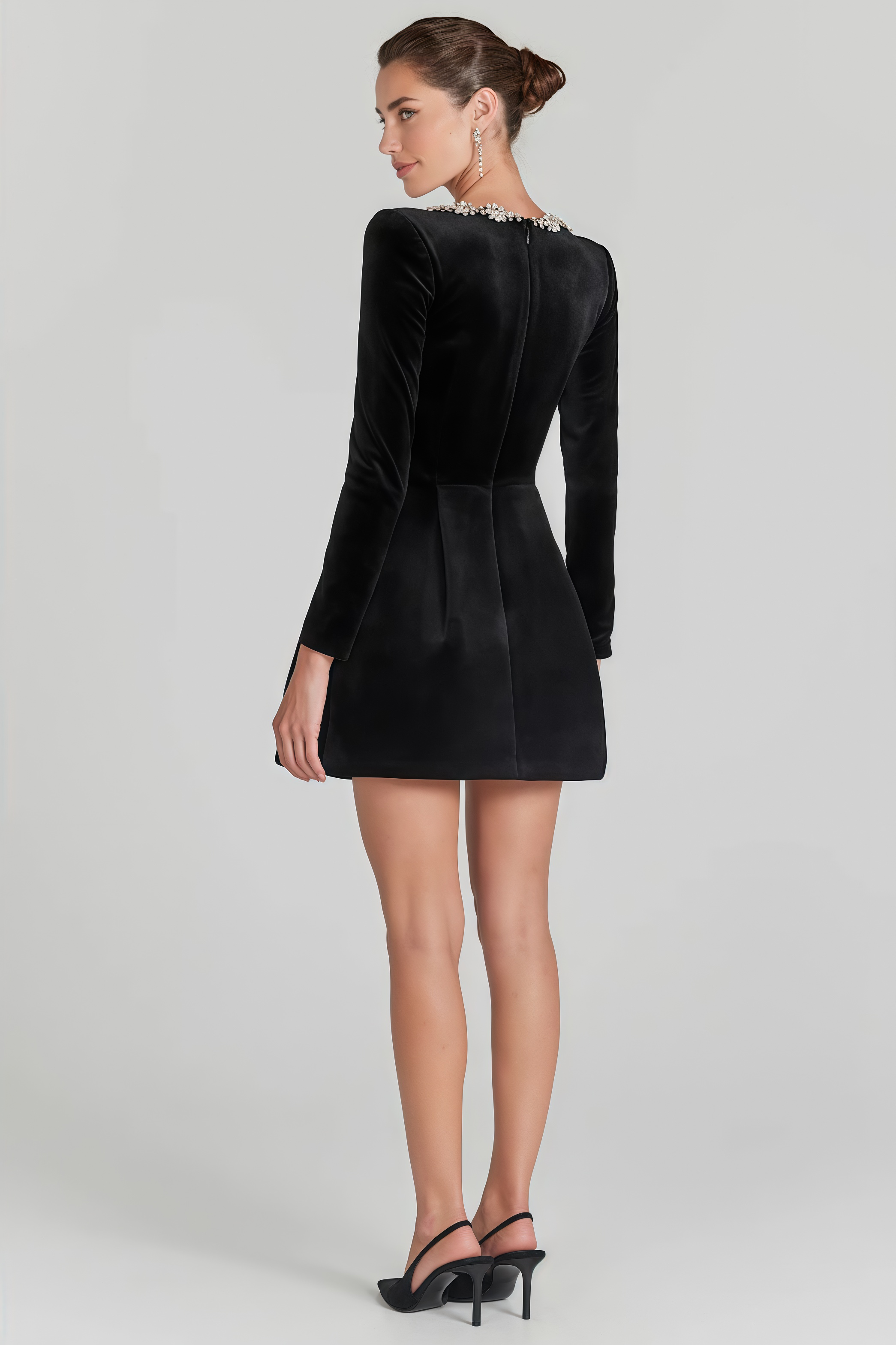 Eva Black Diamond Encrusted Bandage Mini Dress