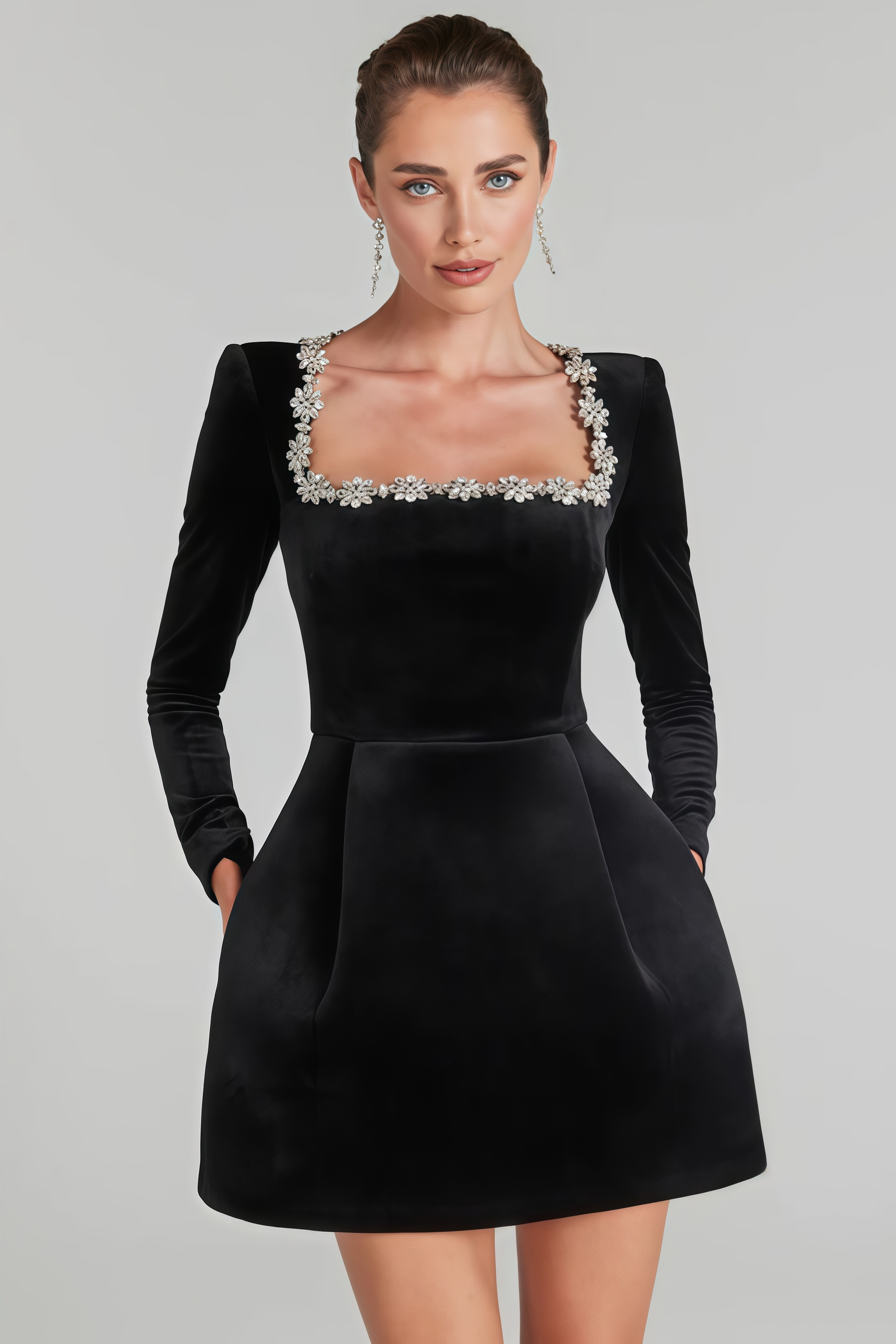 Eva Black Diamond Encrusted Bandage Mini Dress