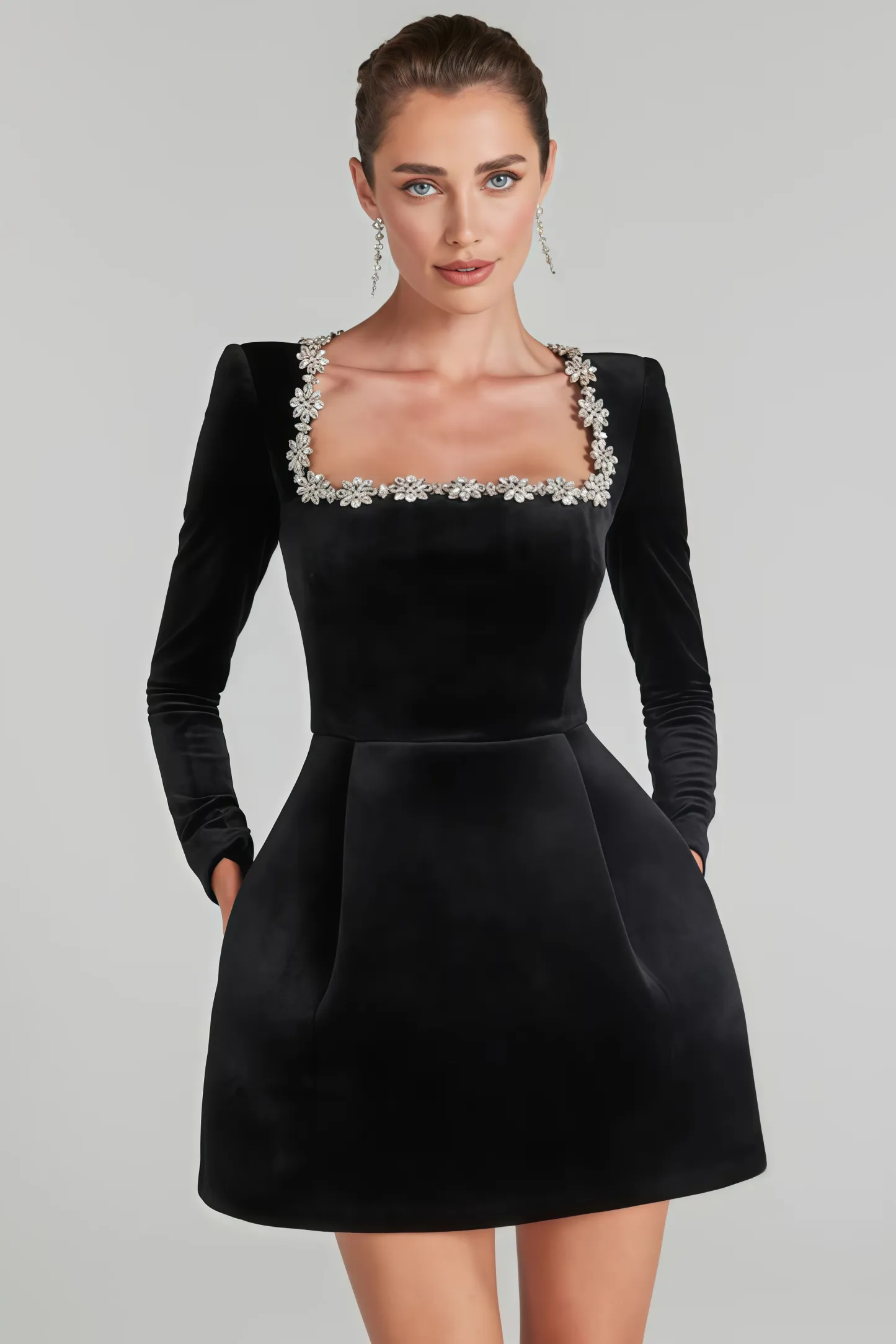 Eva Black Diamond Encrusted Bandage Mini Dress