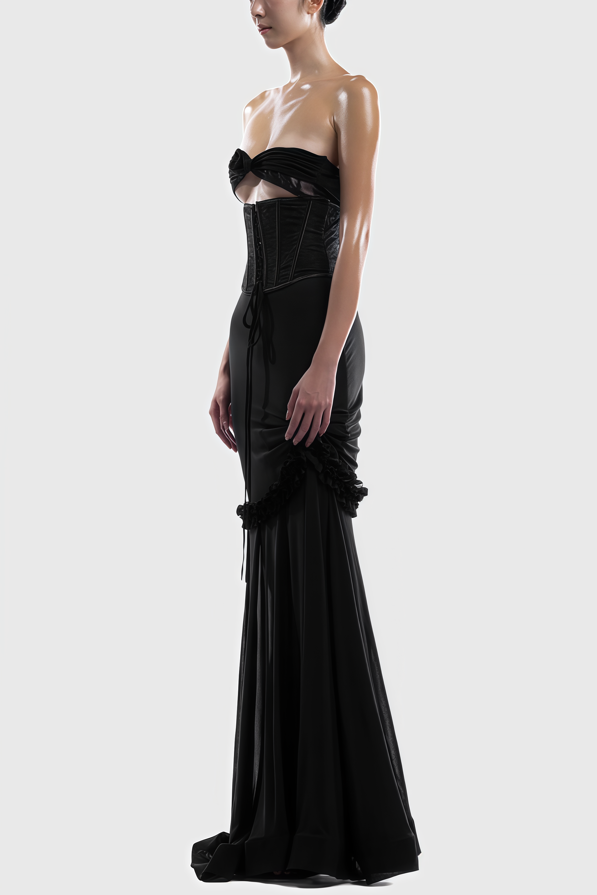 Rykelf Black Embroidered 3D Flower Maxi Dress