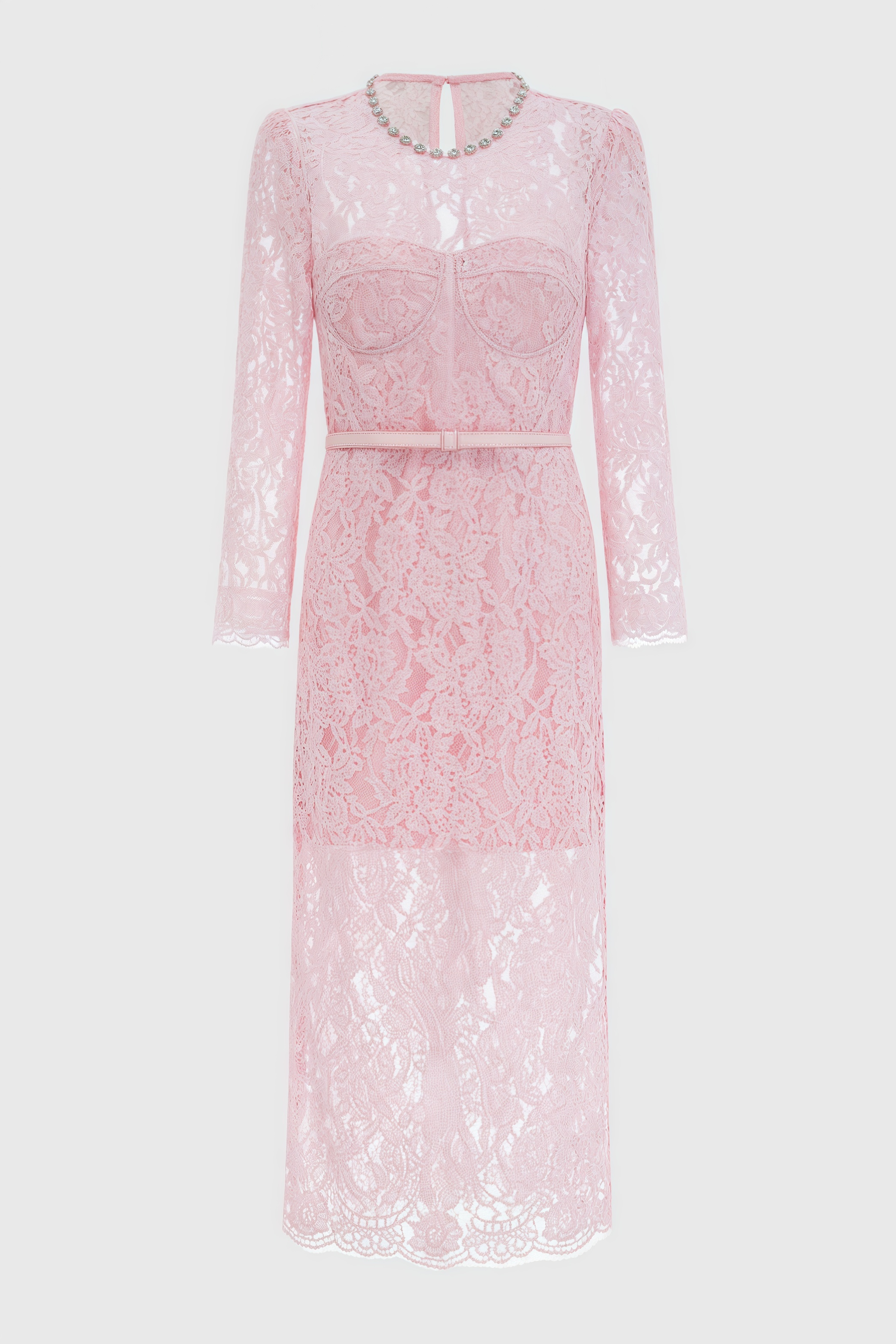 Andre Pink Lace High-Waisted Midi Dress