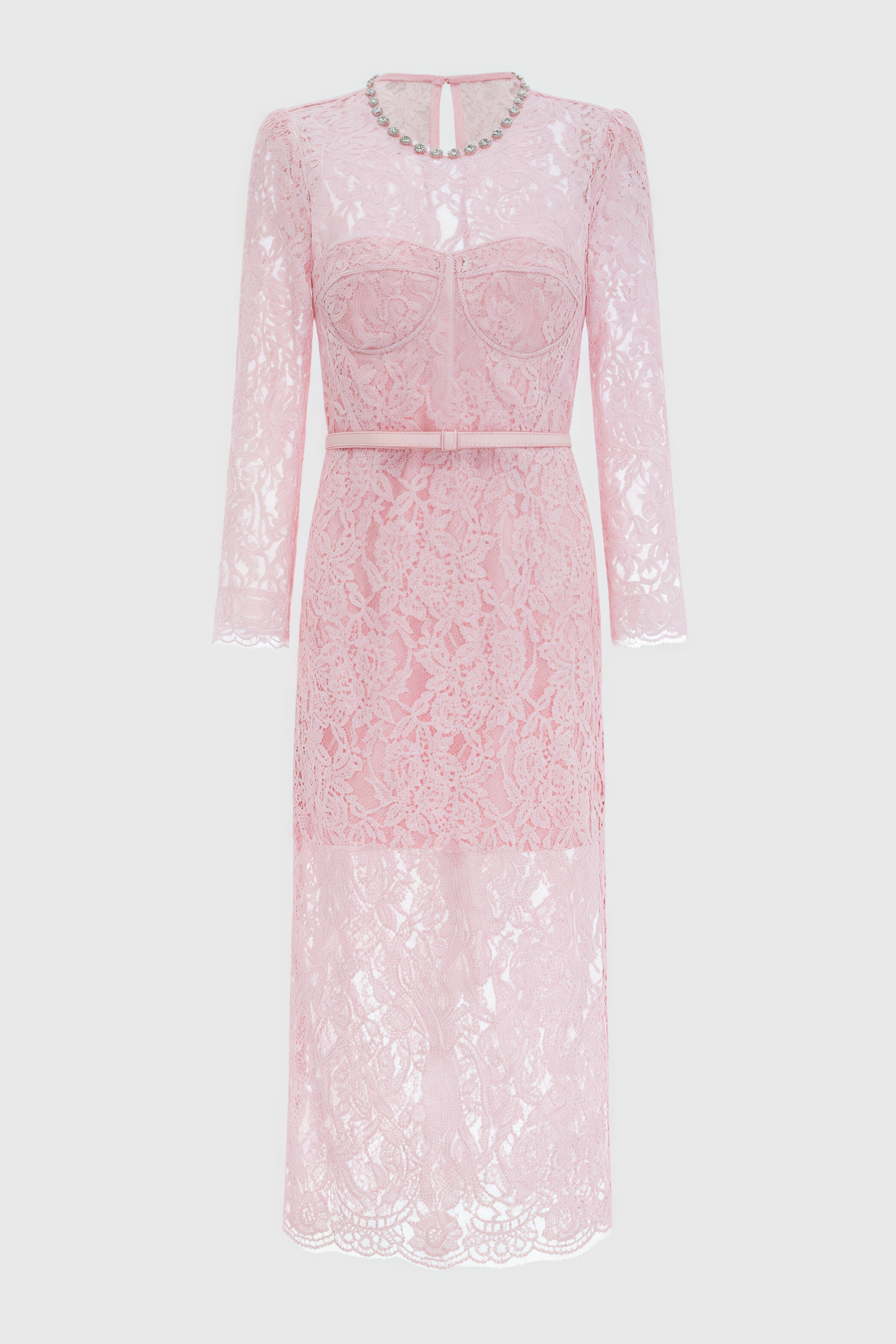 Andre Pink Lace High-Waisted Midi Dress