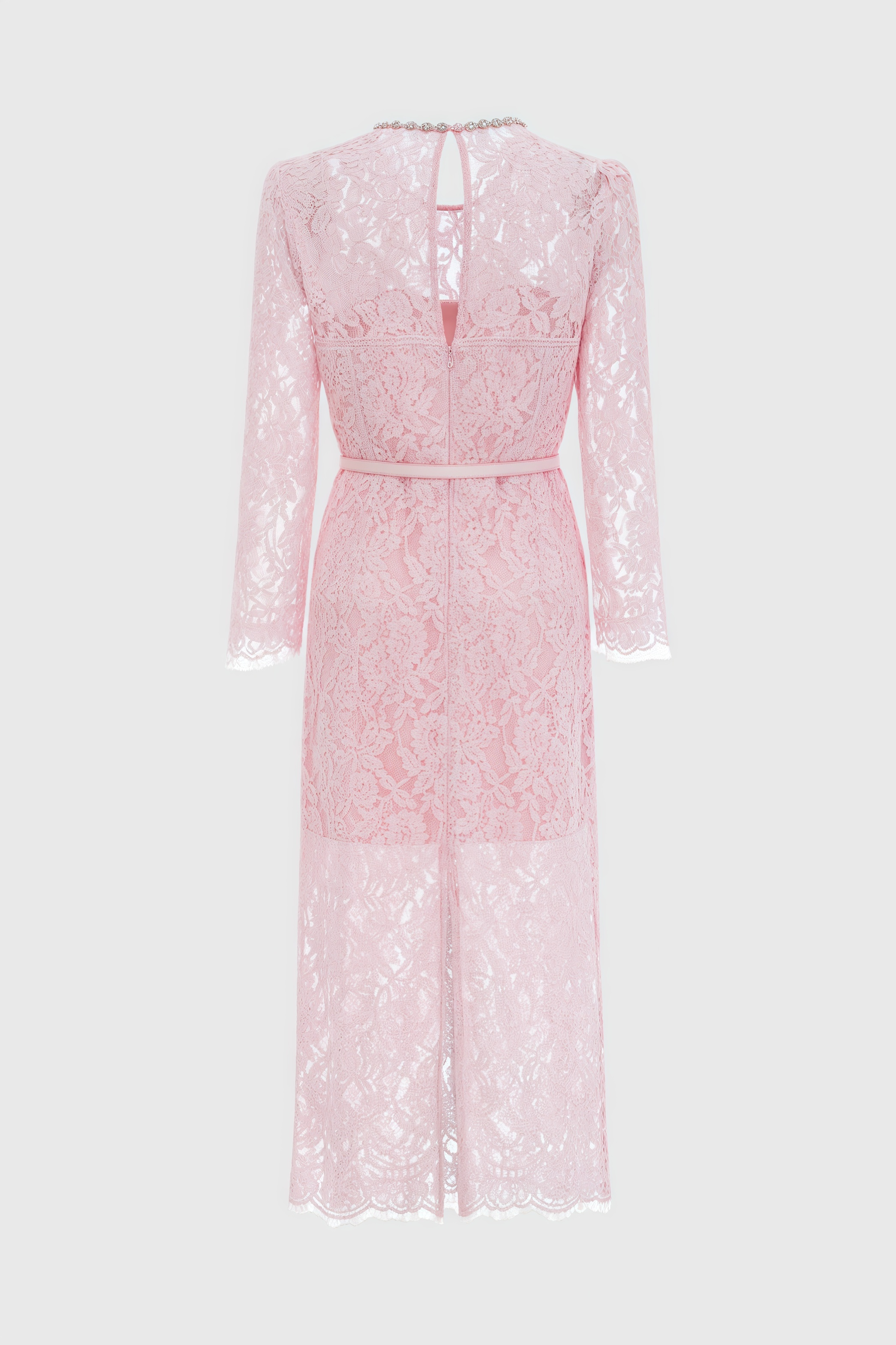 Andre Pink Lace High-Waisted Midi Dress