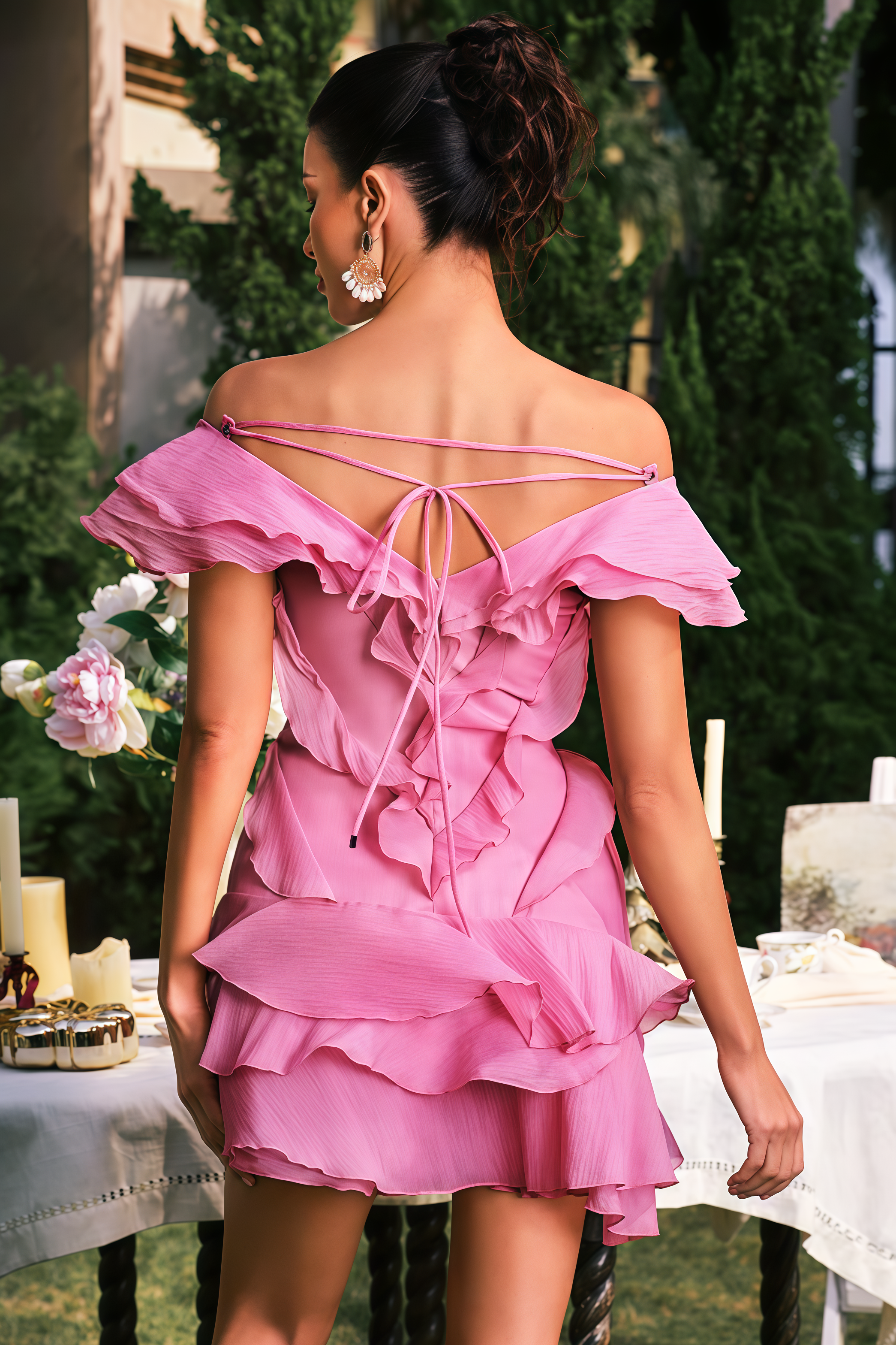 Zenkt Pink V Neck Ruffle Mini Dress