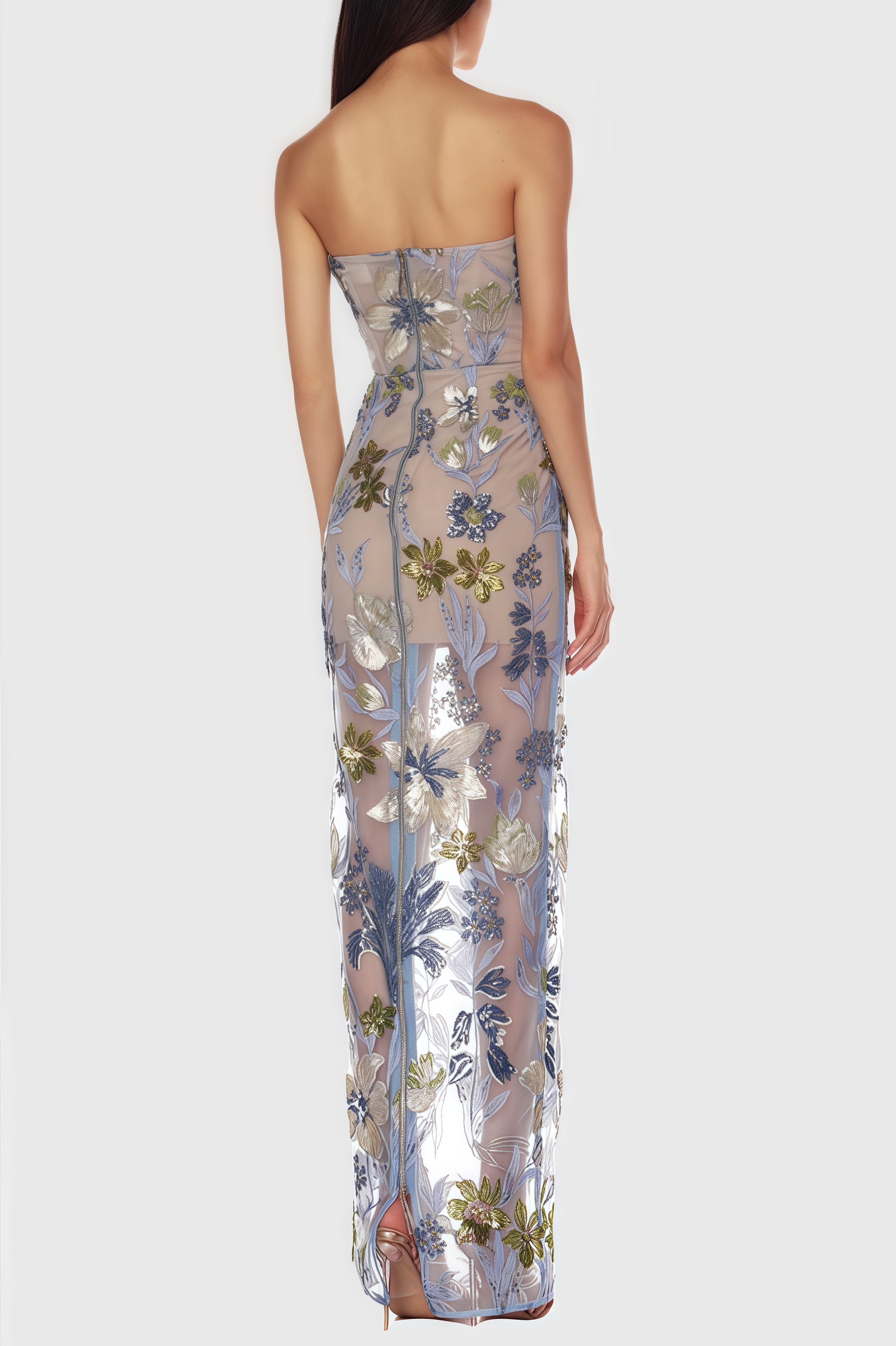 Waylen Blue Embroidered Maxi Dress