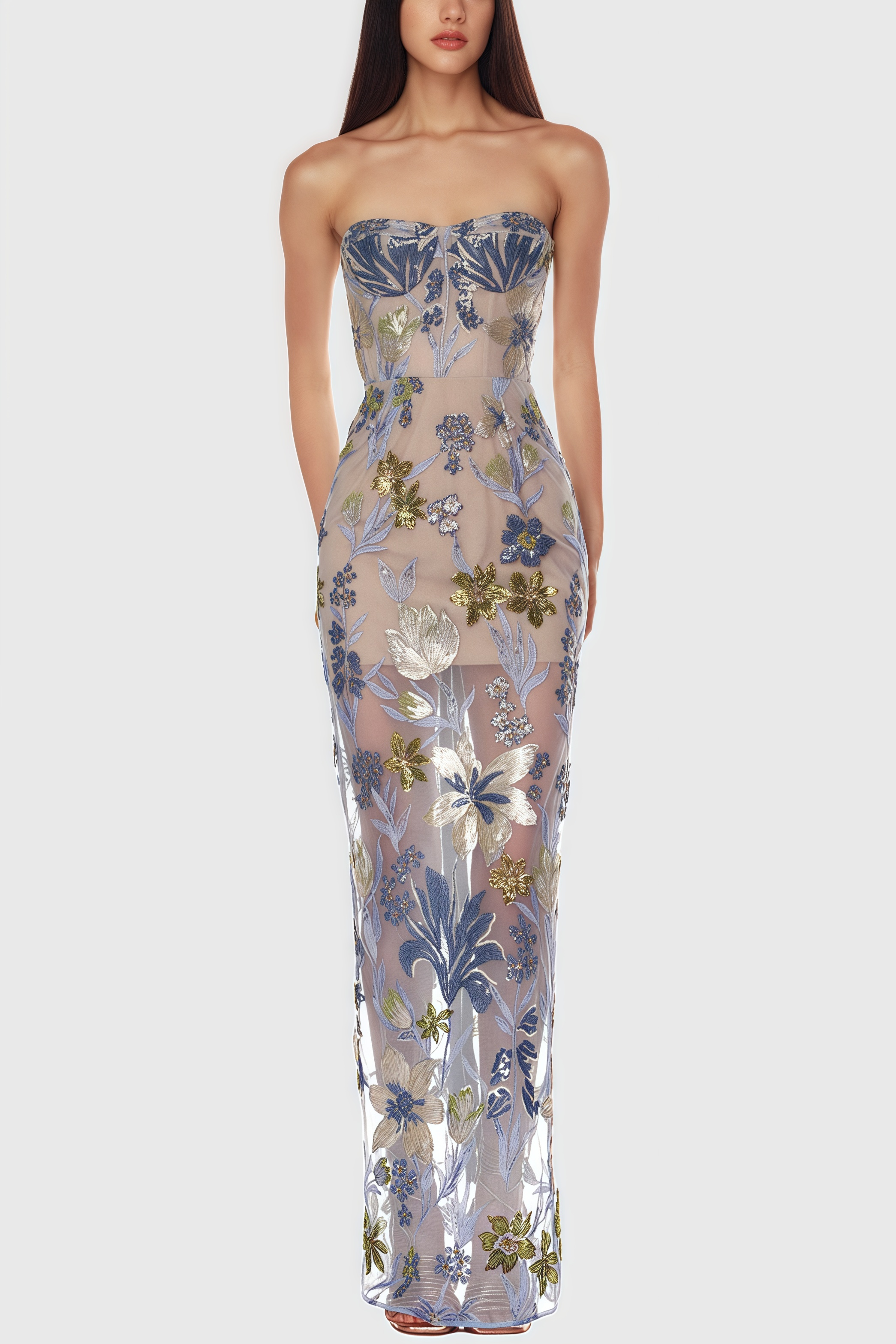 Waylen Blue Embroidered Maxi Dress