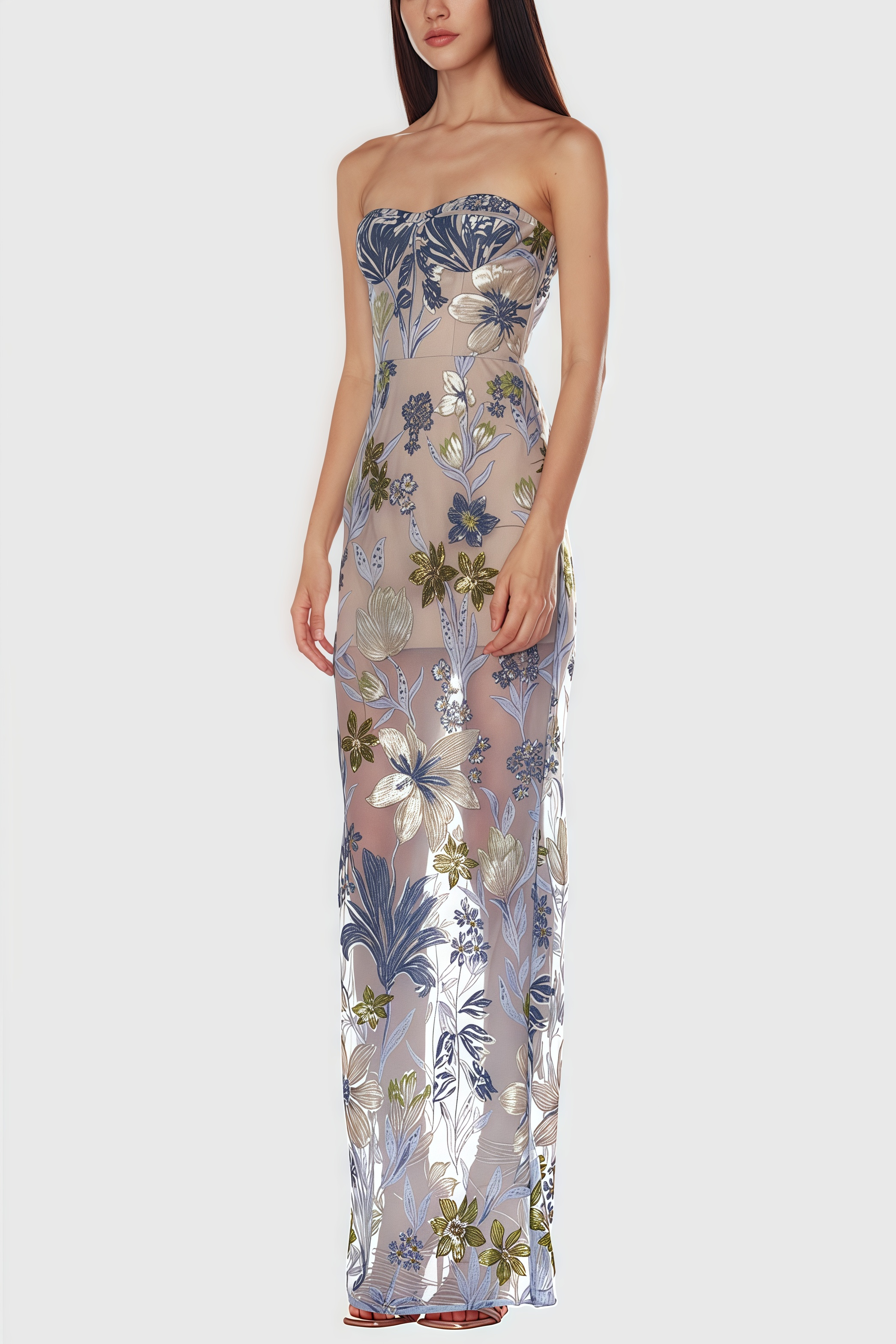 Waylen Blue Embroidered Maxi Dress