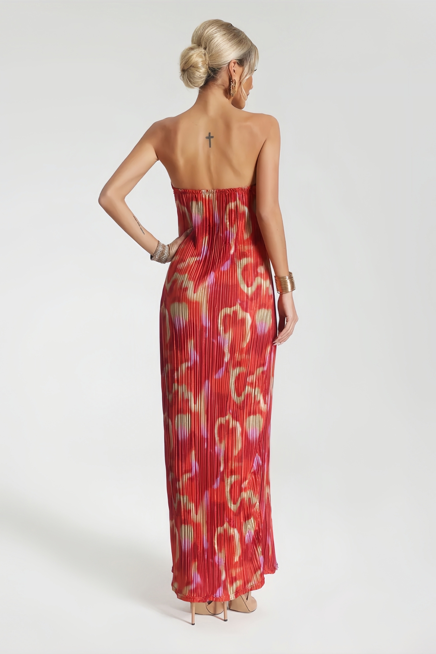Zina Sheath Printed Pleated Maxi Dress