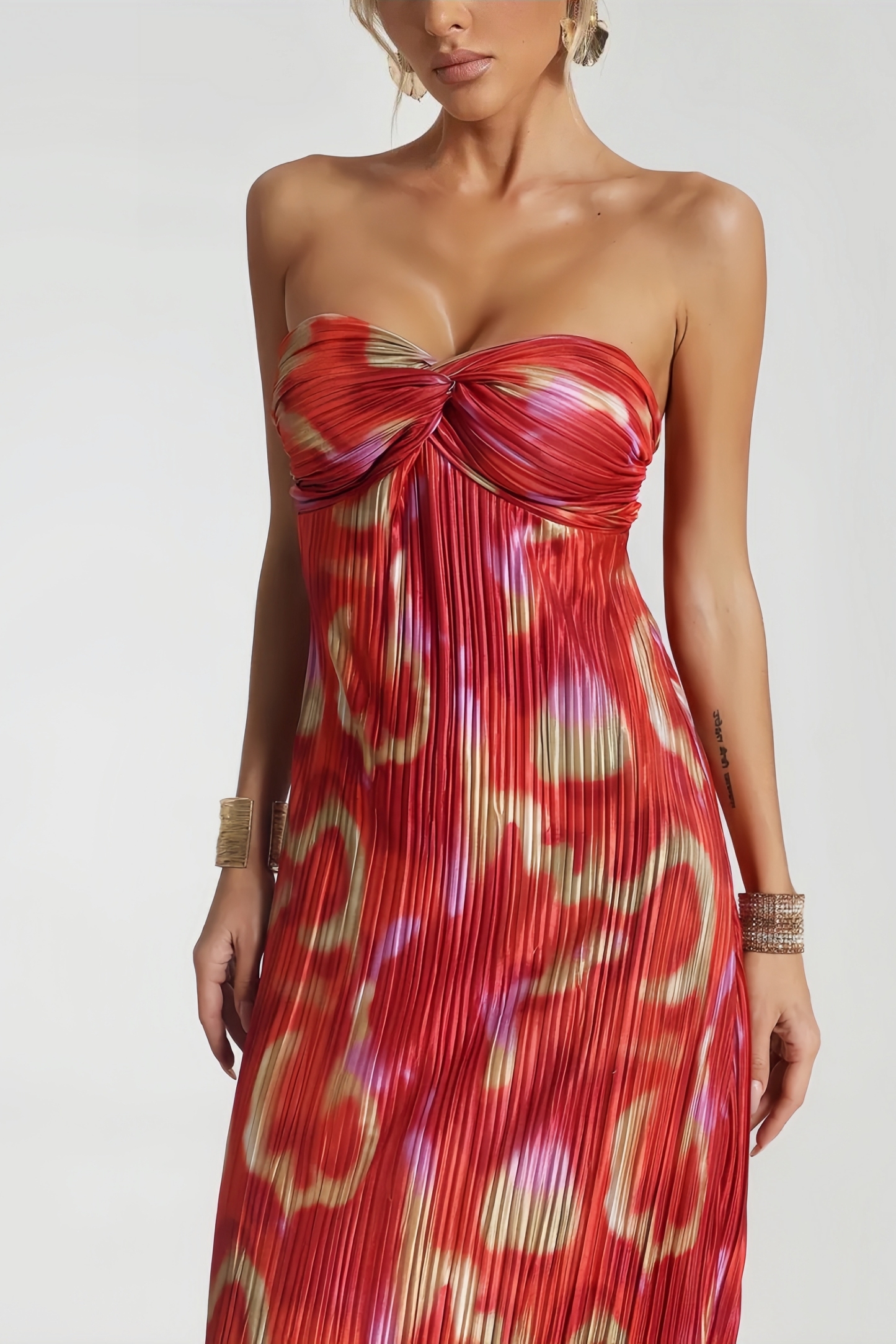 Zina Sheath Printed Pleated Maxi Dress