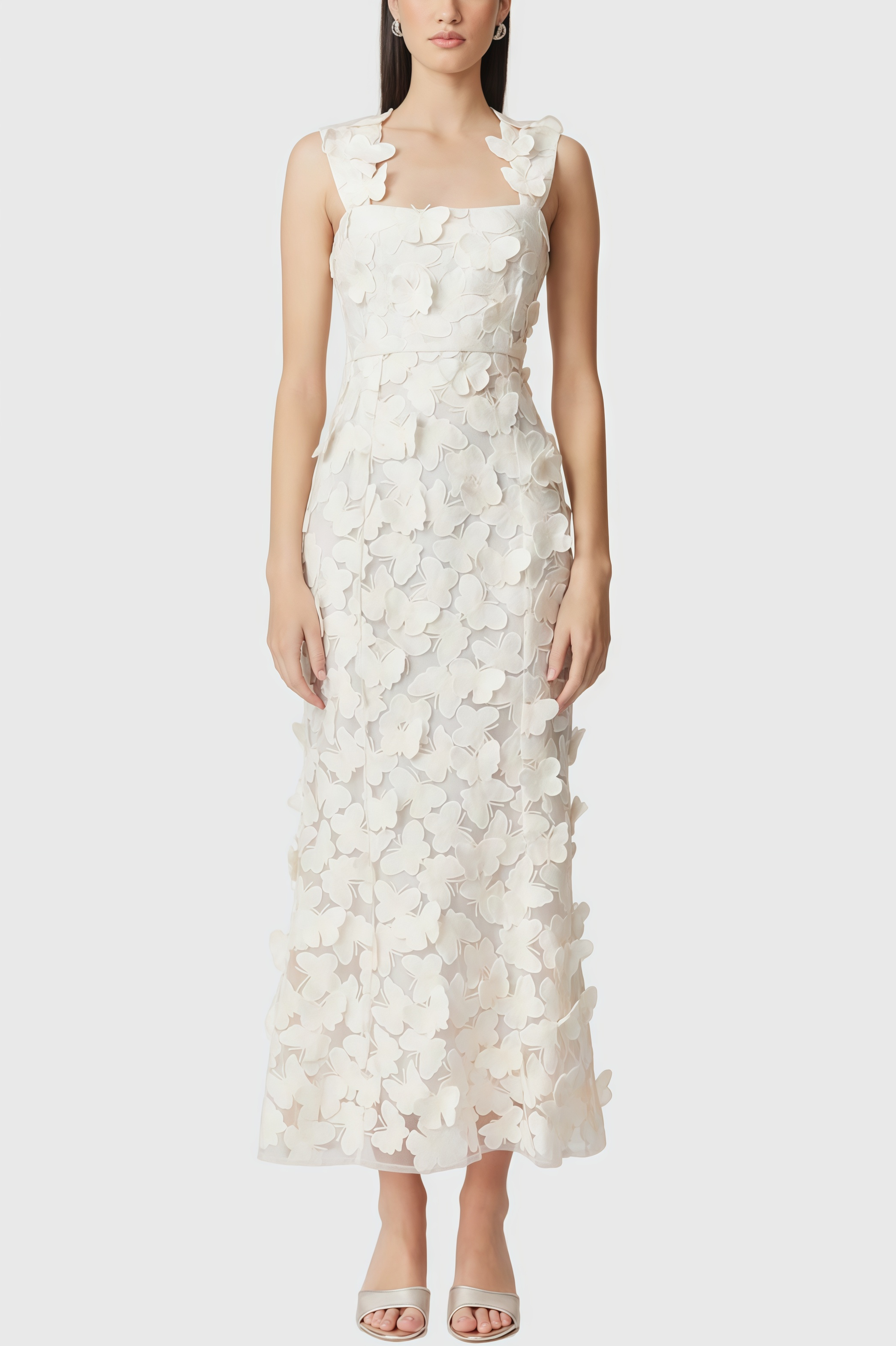 Sienla White Butterfly Midi Dress