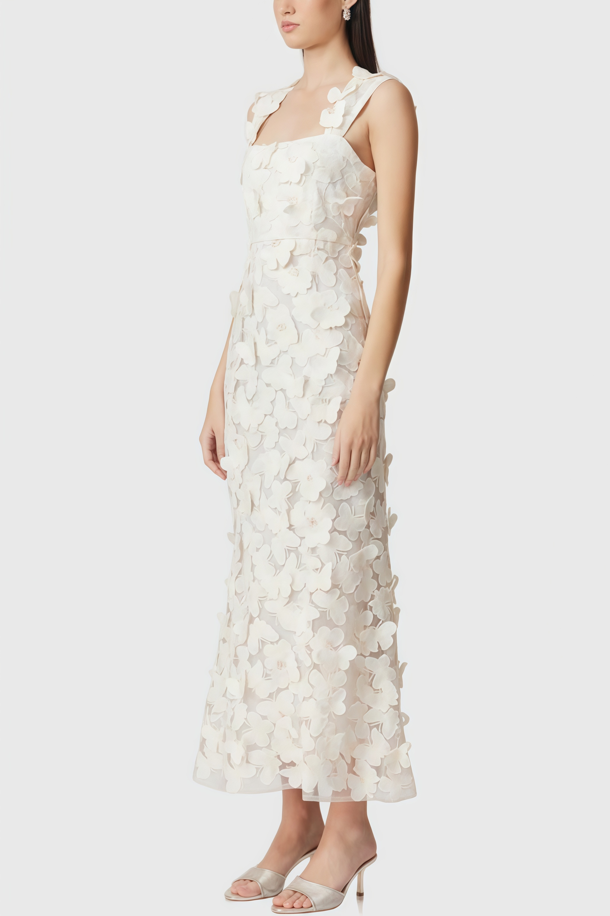 Sienla White Butterfly Midi Dress