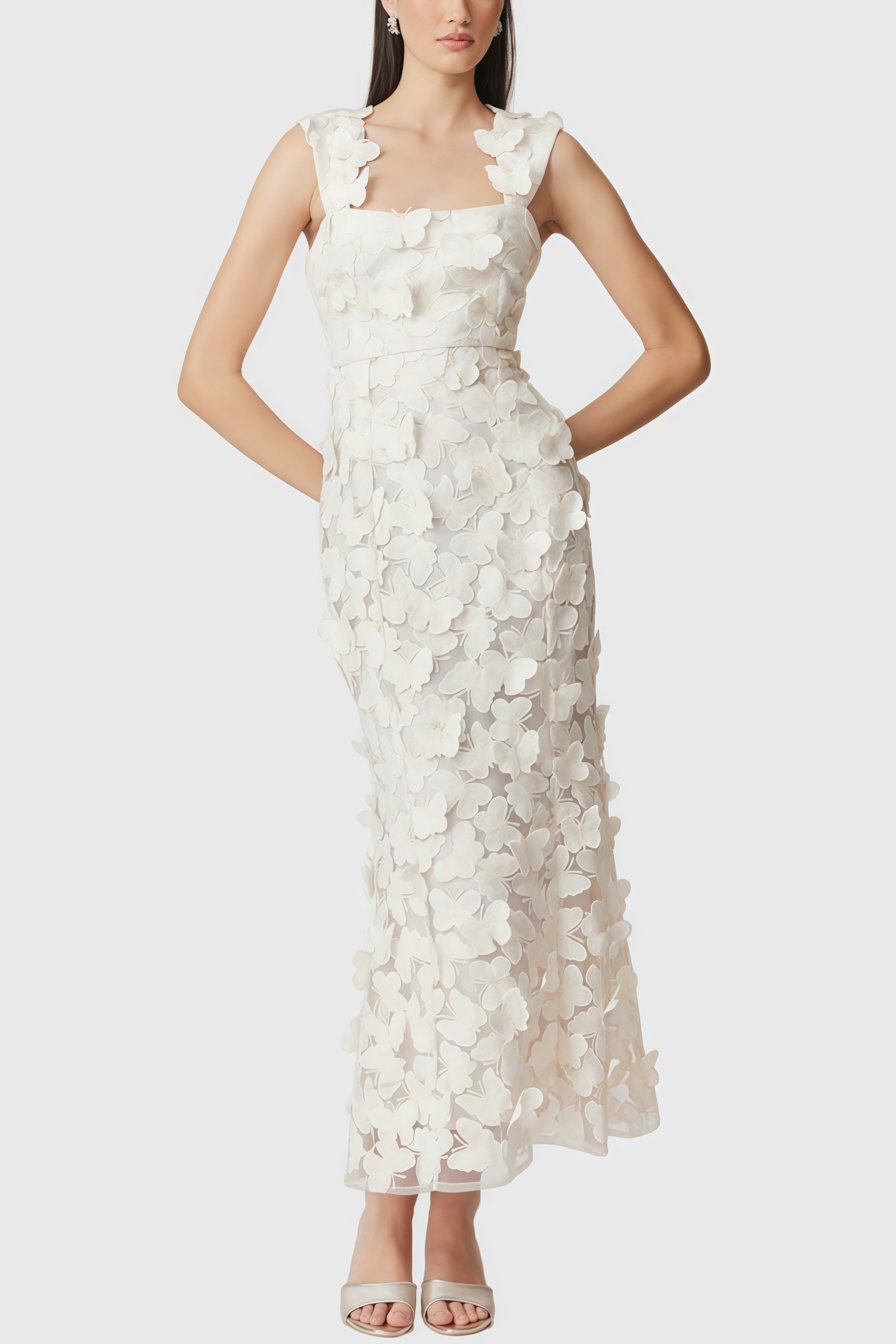 Sienla White Butterfly Midi Dress