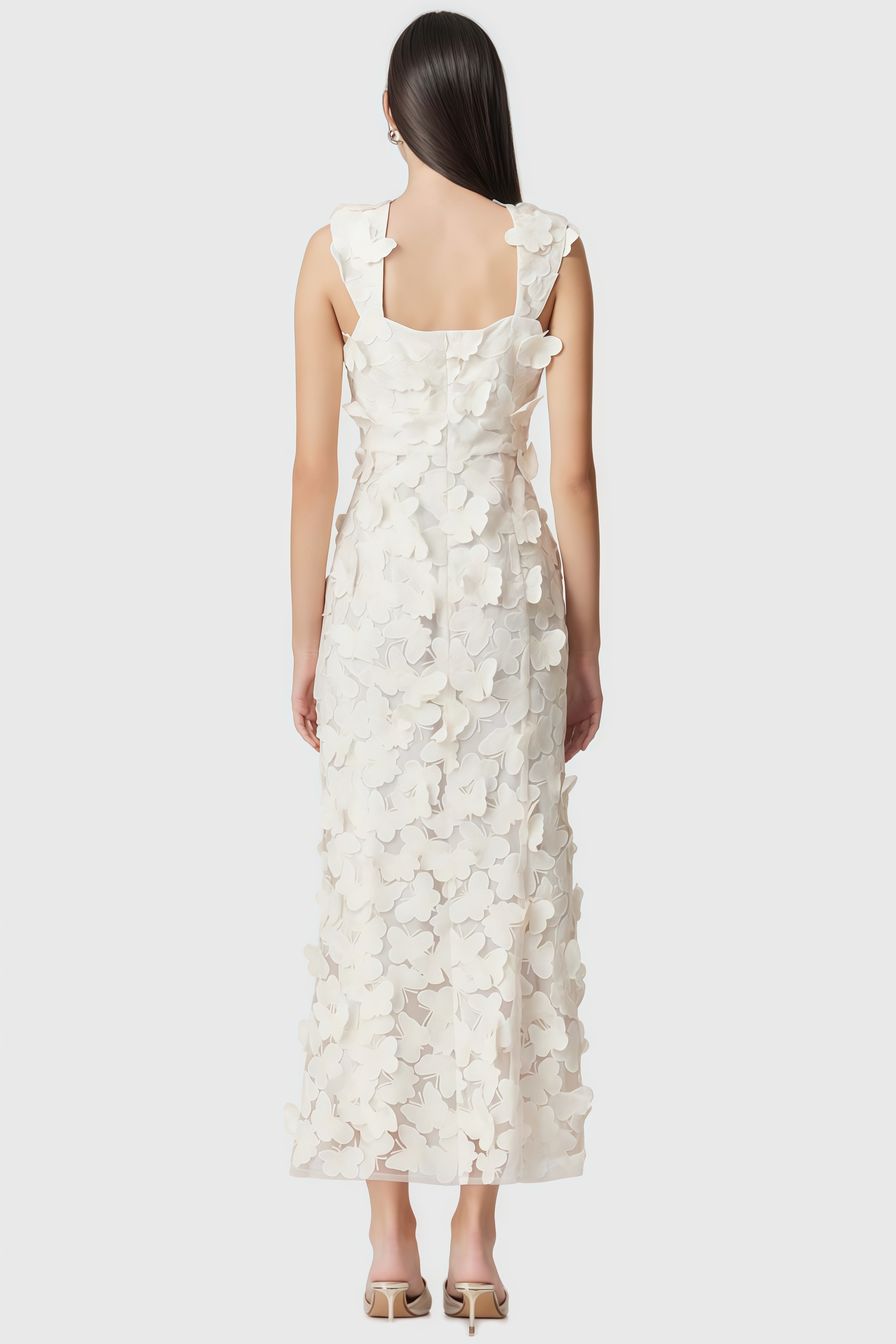Sienla White Butterfly Midi Dress