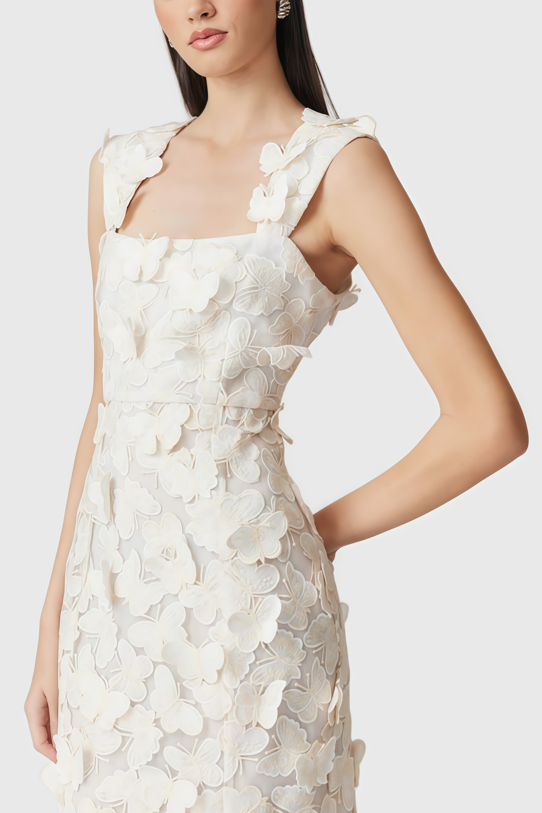 Sienla White Butterfly Midi Dress