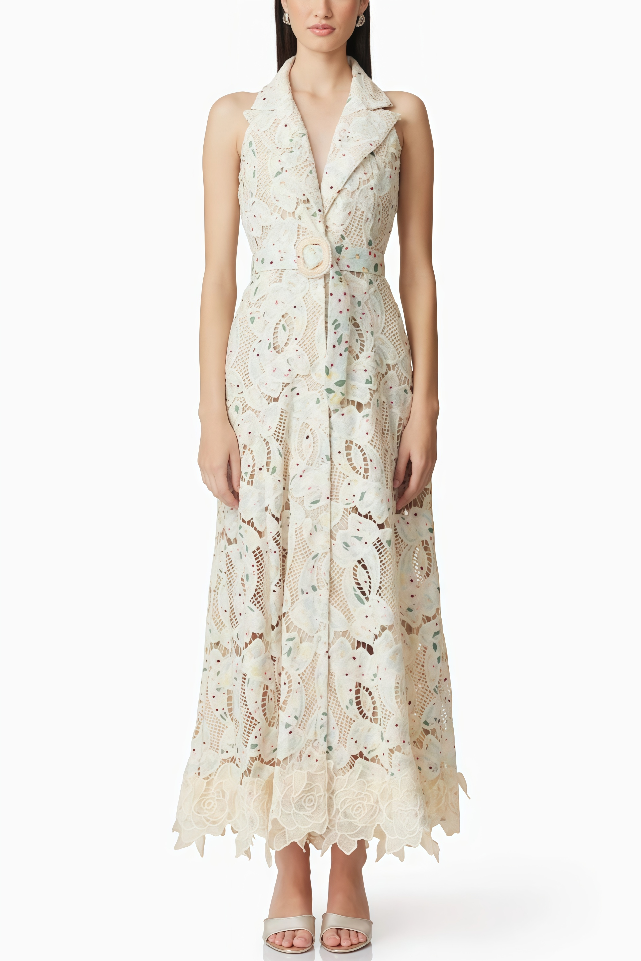 Harld White Lace Floral Maxi Dress