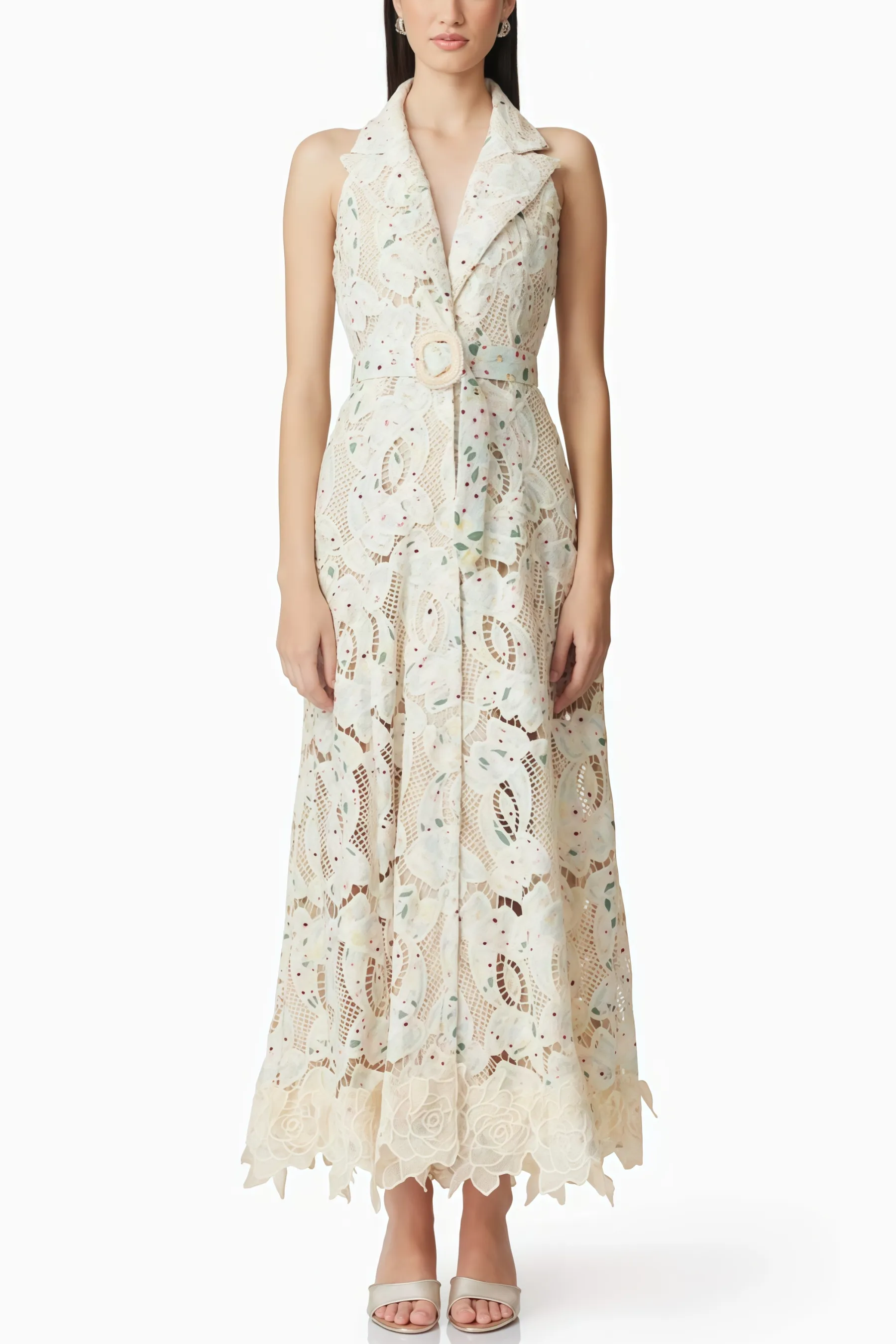 Harld White Lace Floral Maxi Dress