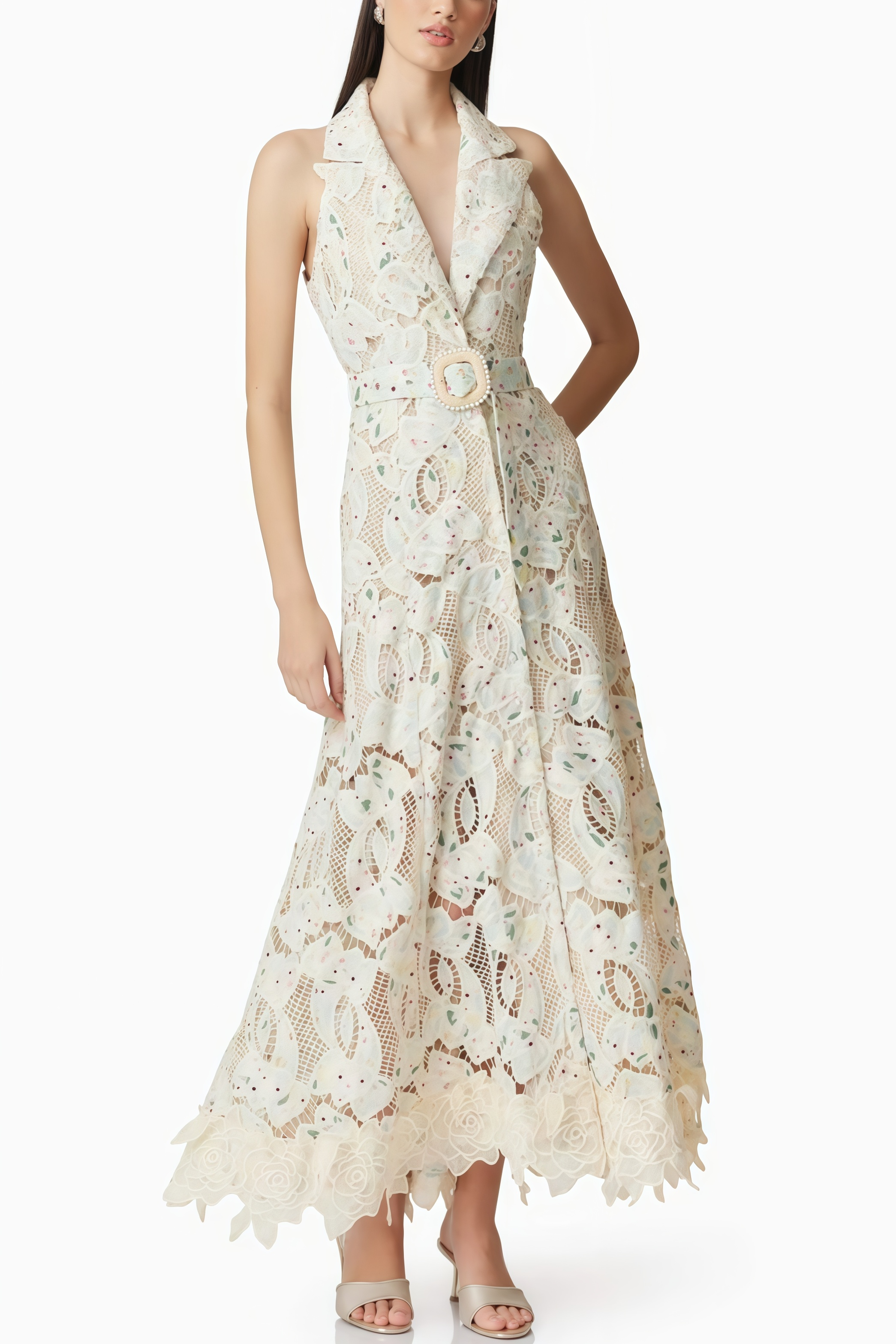 Harld White Lace Floral Maxi Dress