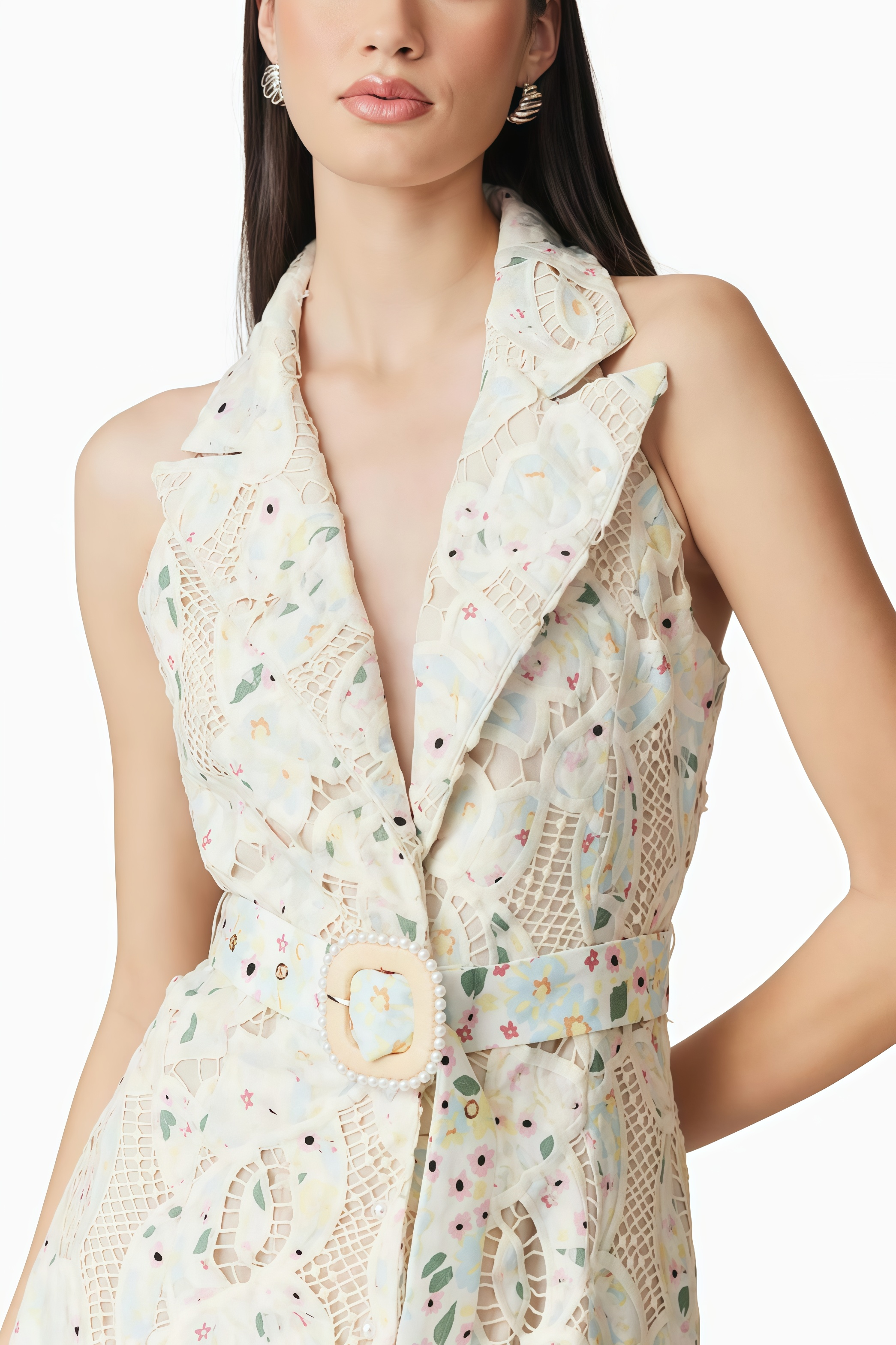 Harld White Lace Floral Maxi Dress