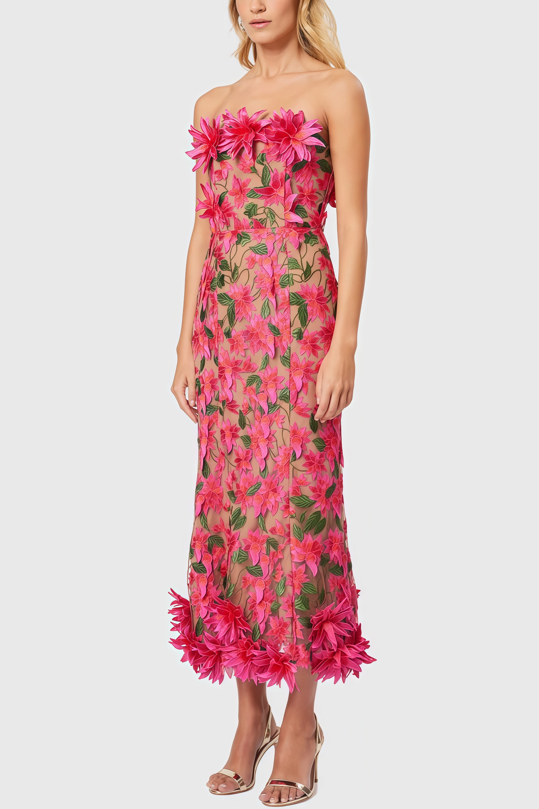 Adame 3D Floral Mesh Midi Dress
