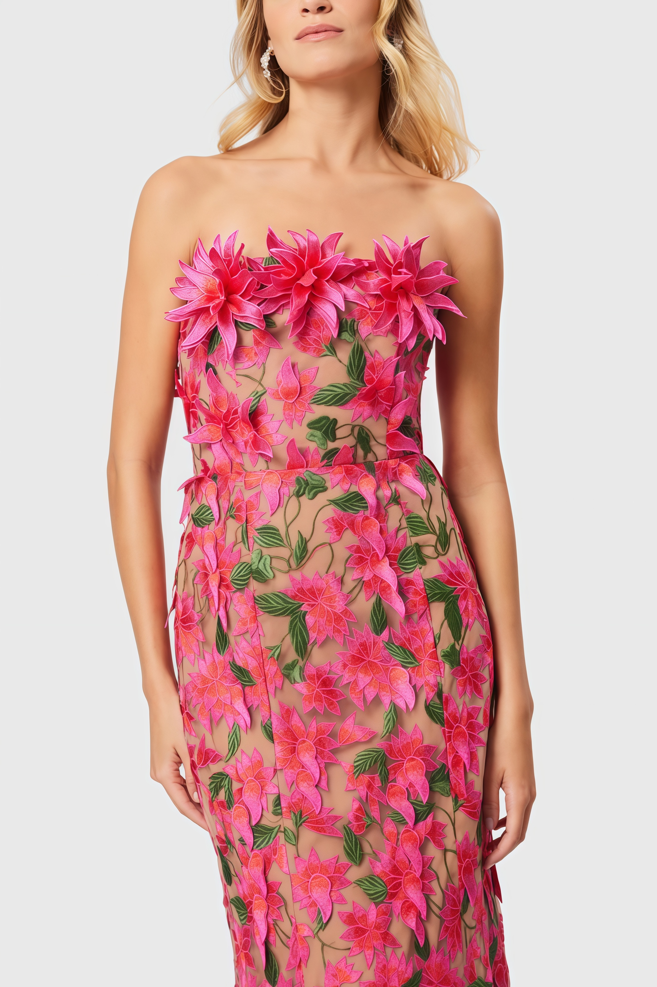 Adame 3D Floral Mesh Midi Dress
